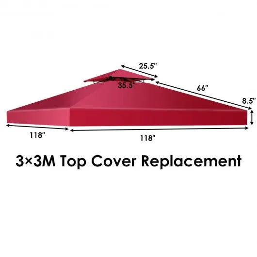 10' x 10' 2-Tier 3 Colors Patio Canopy Top Replacement Cover- Red