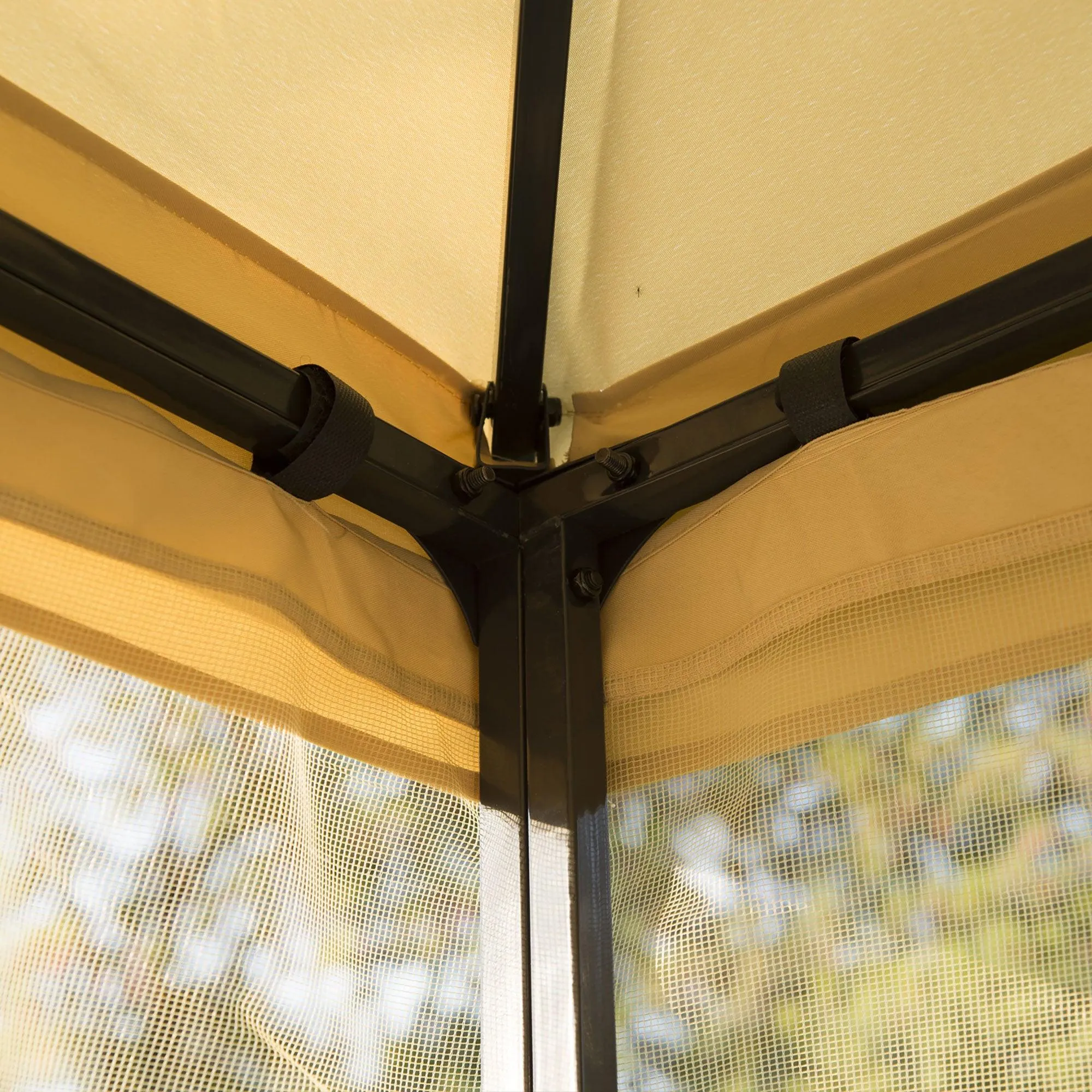 10' x 10' Metal Patio Gazebo, Double Roof Outdoor Gazebo Canopy Shelter with Tree Motifs Corner Frame, Beige