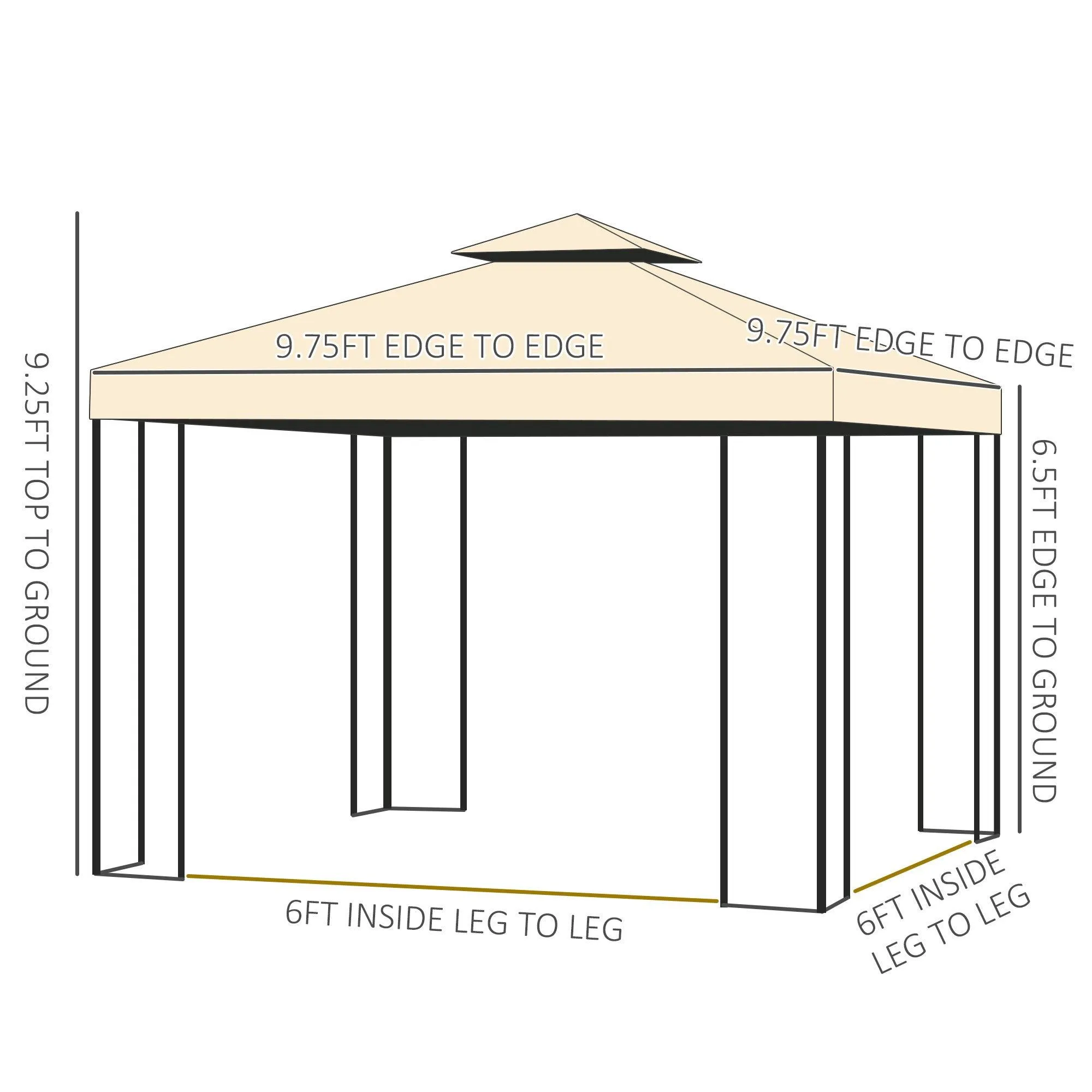10' x 10' Metal Patio Gazebo, Double Roof Outdoor Gazebo Canopy Shelter with Tree Motifs Corner Frame, Beige