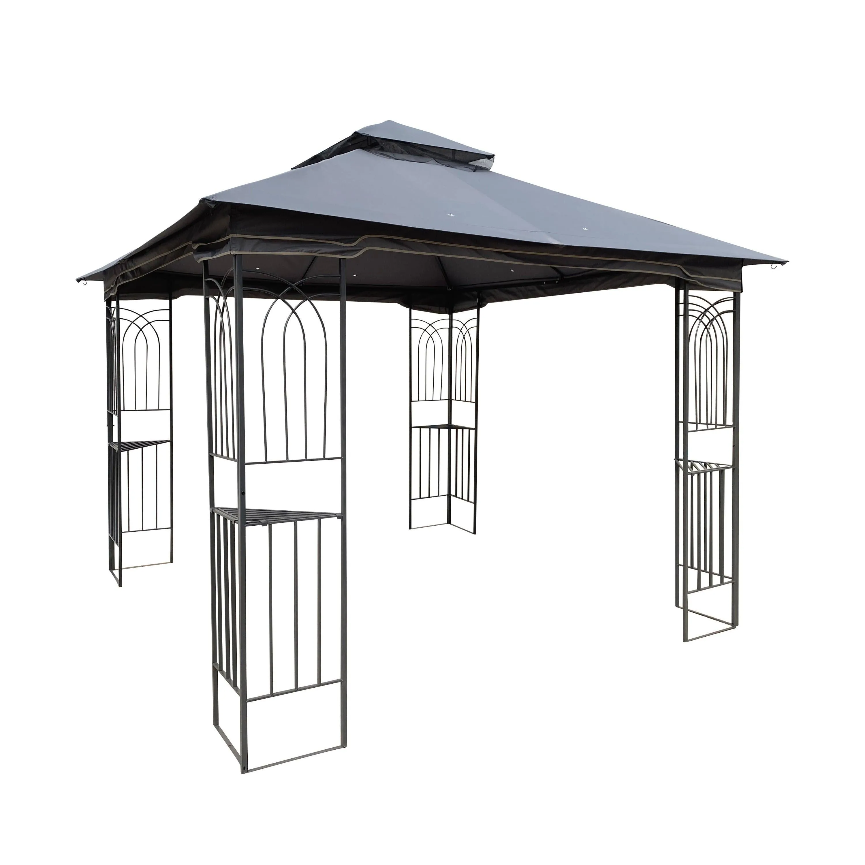 10x10 Outdoor Patio Gazebo Canopy Tent With Ventilated Double Roof And Mosquito net,Gray Top