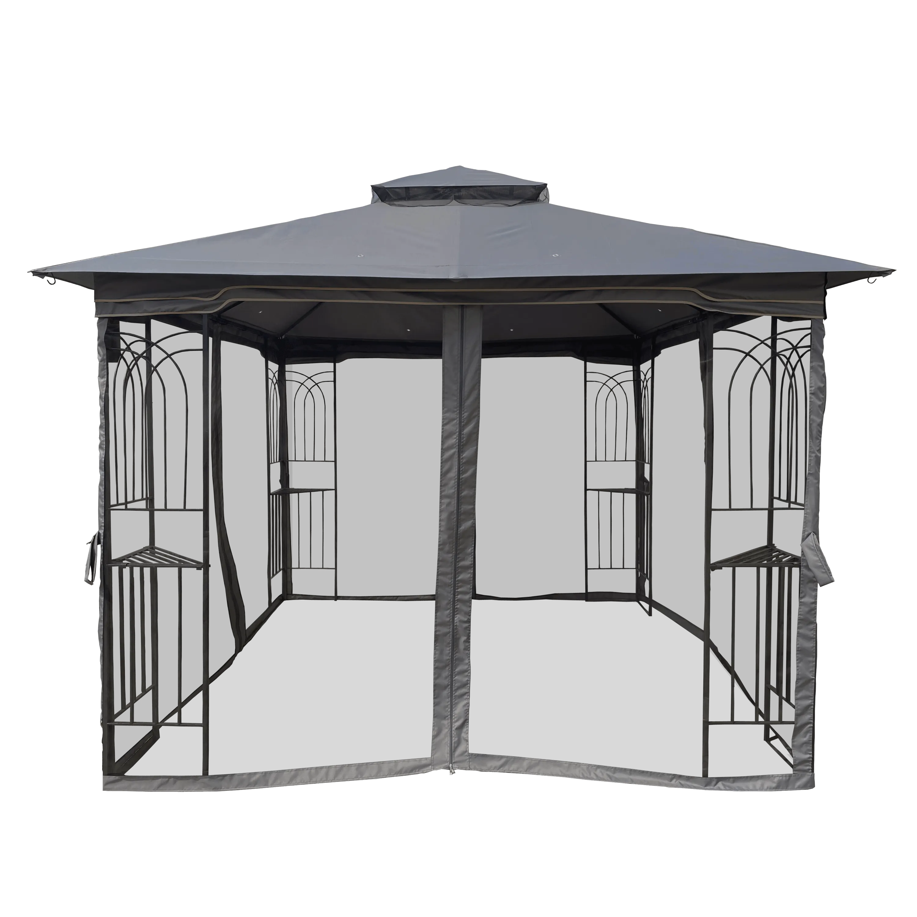 10x10 Outdoor Patio Gazebo Canopy Tent With Ventilated Double Roof And Mosquito net,Gray Top
