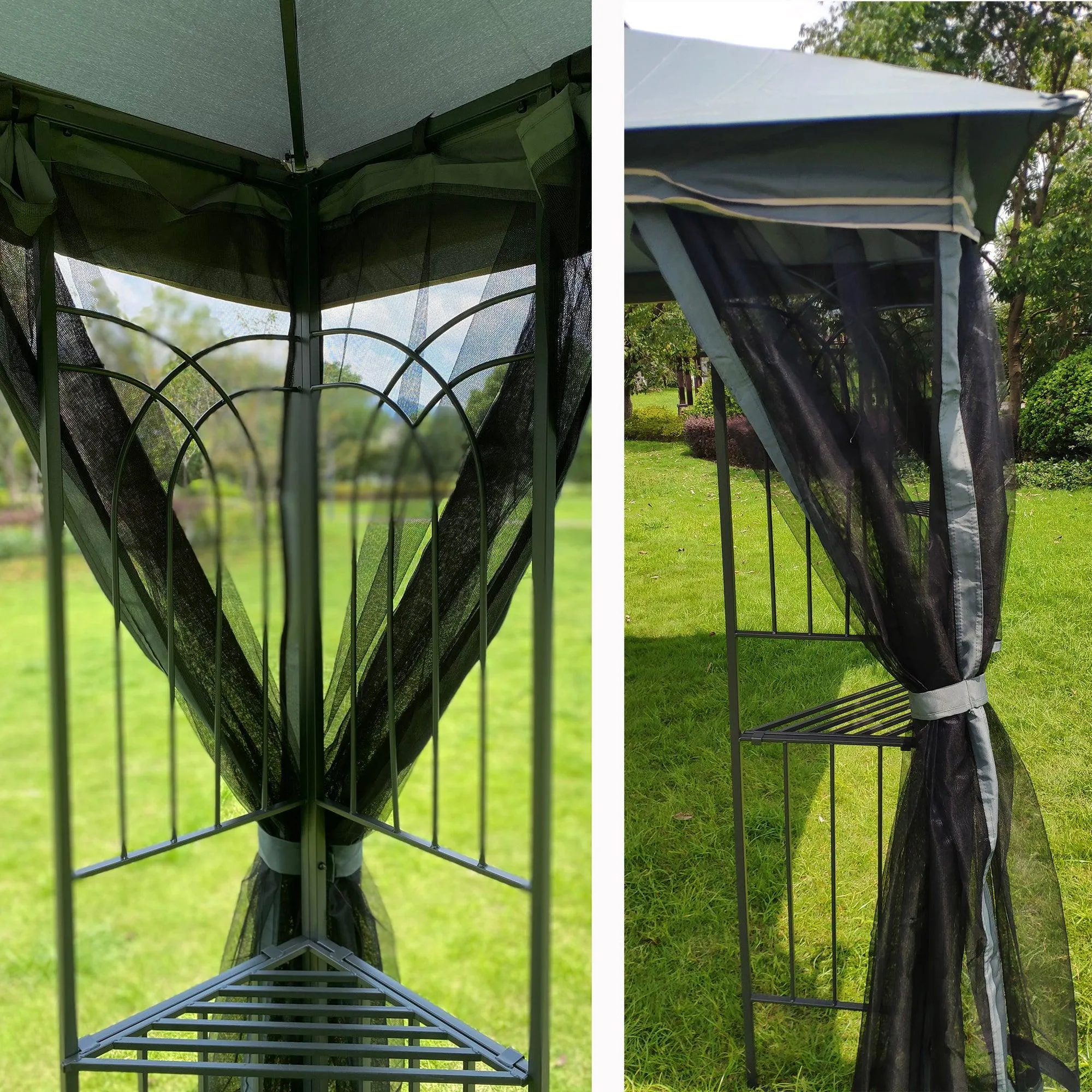 10x10 Outdoor Patio Gazebo Canopy Tent With Ventilated Double Roof And Mosquito net,Gray Top