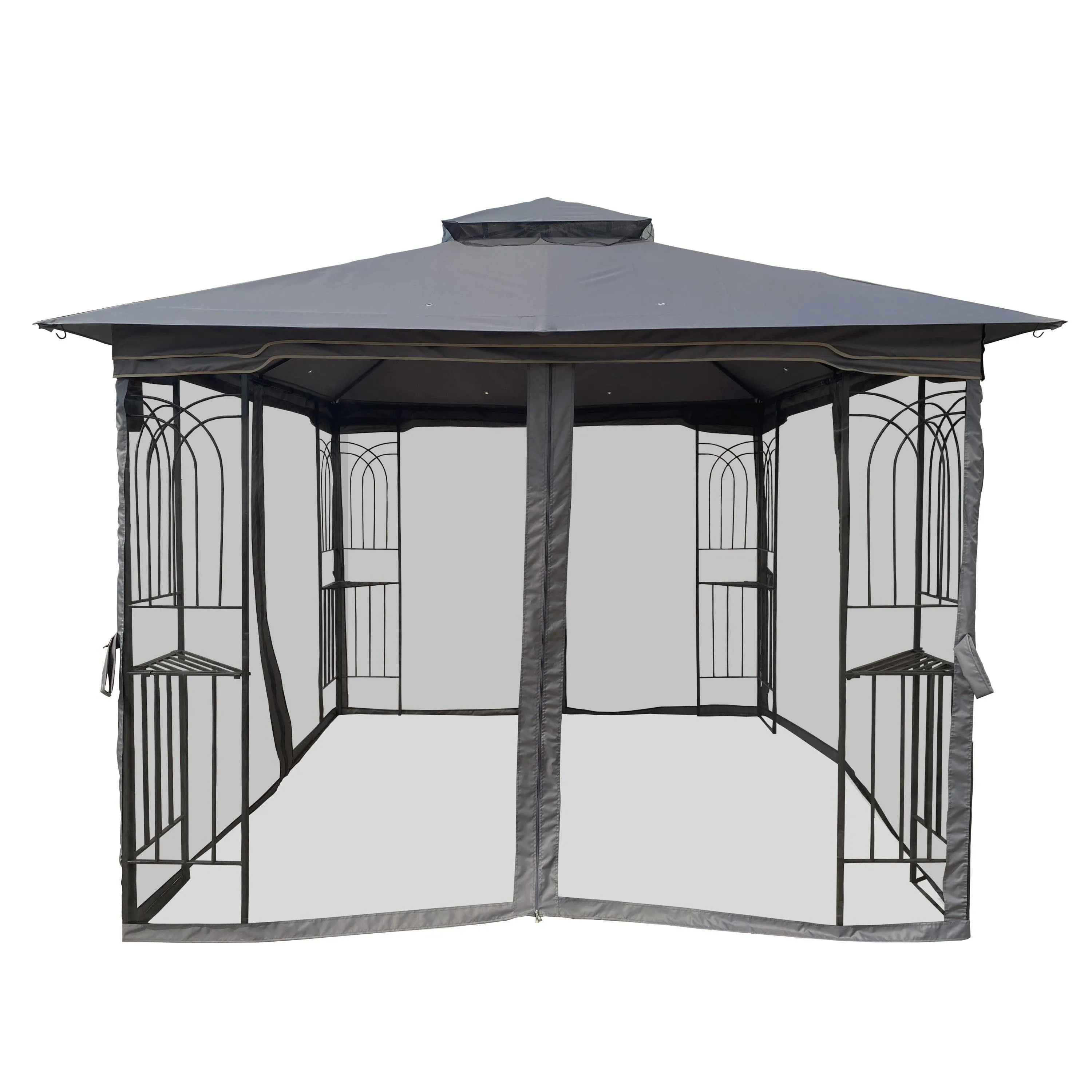 10x10 Outdoor Patio Gazebo Canopy Tent With Ventilated Double Roof And Mosquito net,Gray Top