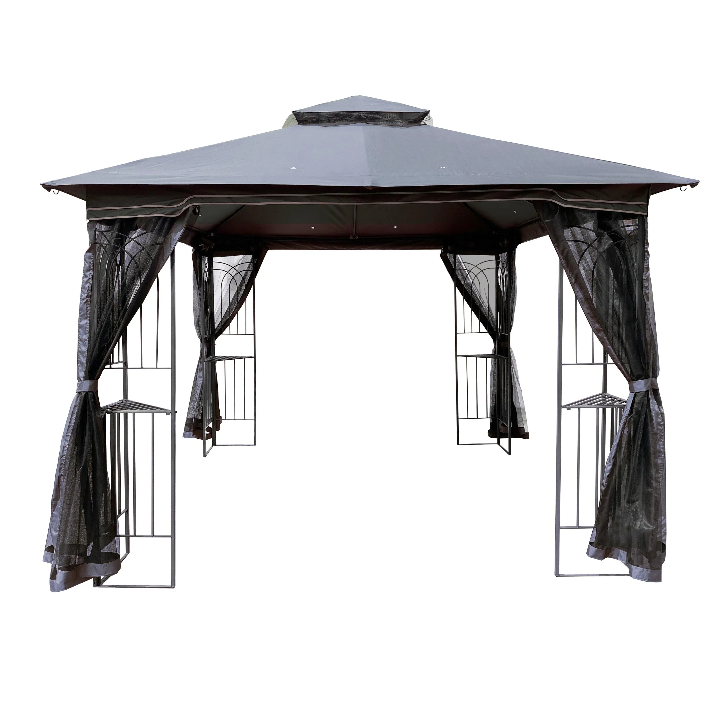 10x10 Outdoor Patio Gazebo Canopy Tent With Ventilated Double Roof And Mosquito net,Gray Top