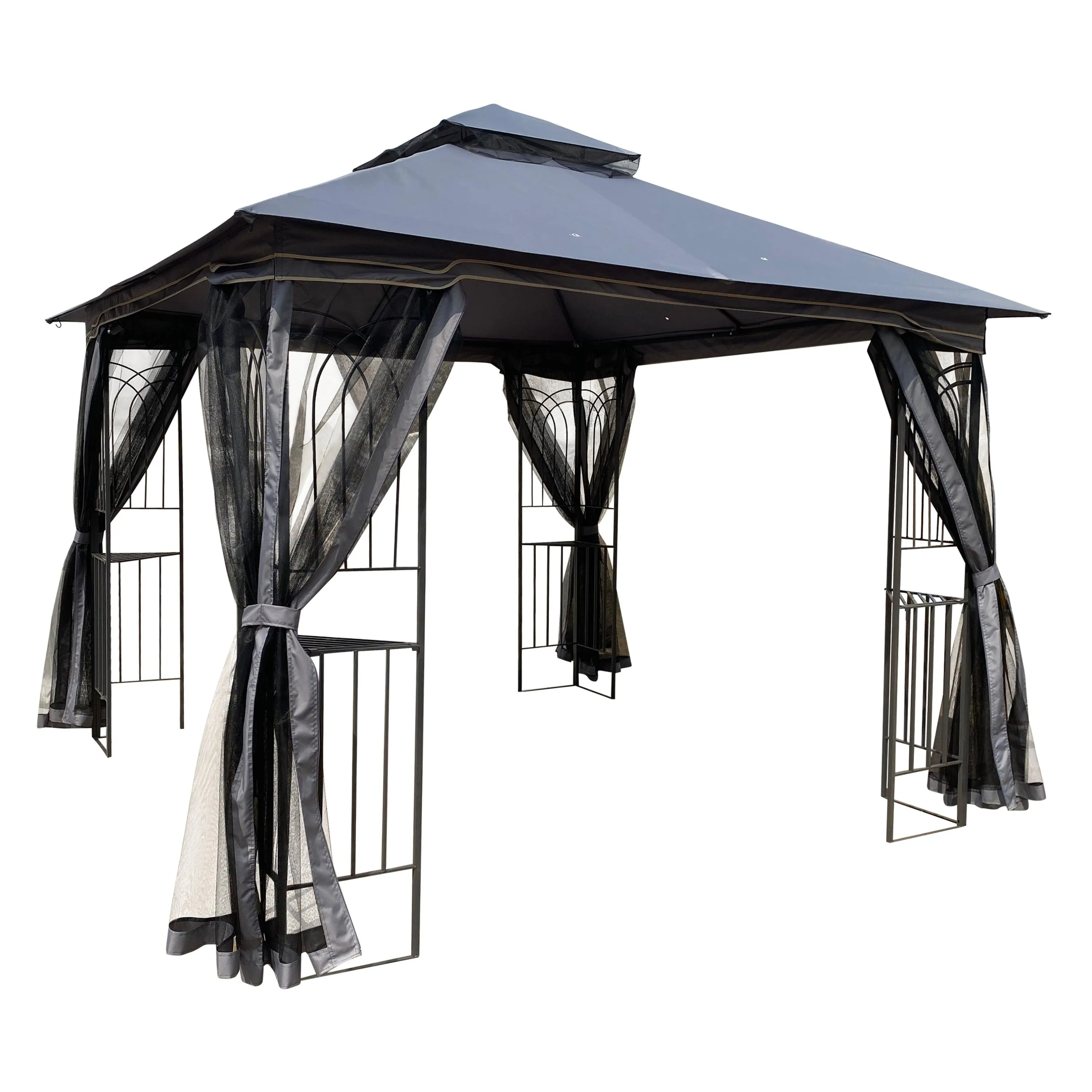 10x10 Outdoor Patio Gazebo Canopy Tent With Ventilated Double Roof And Mosquito net,Gray Top
