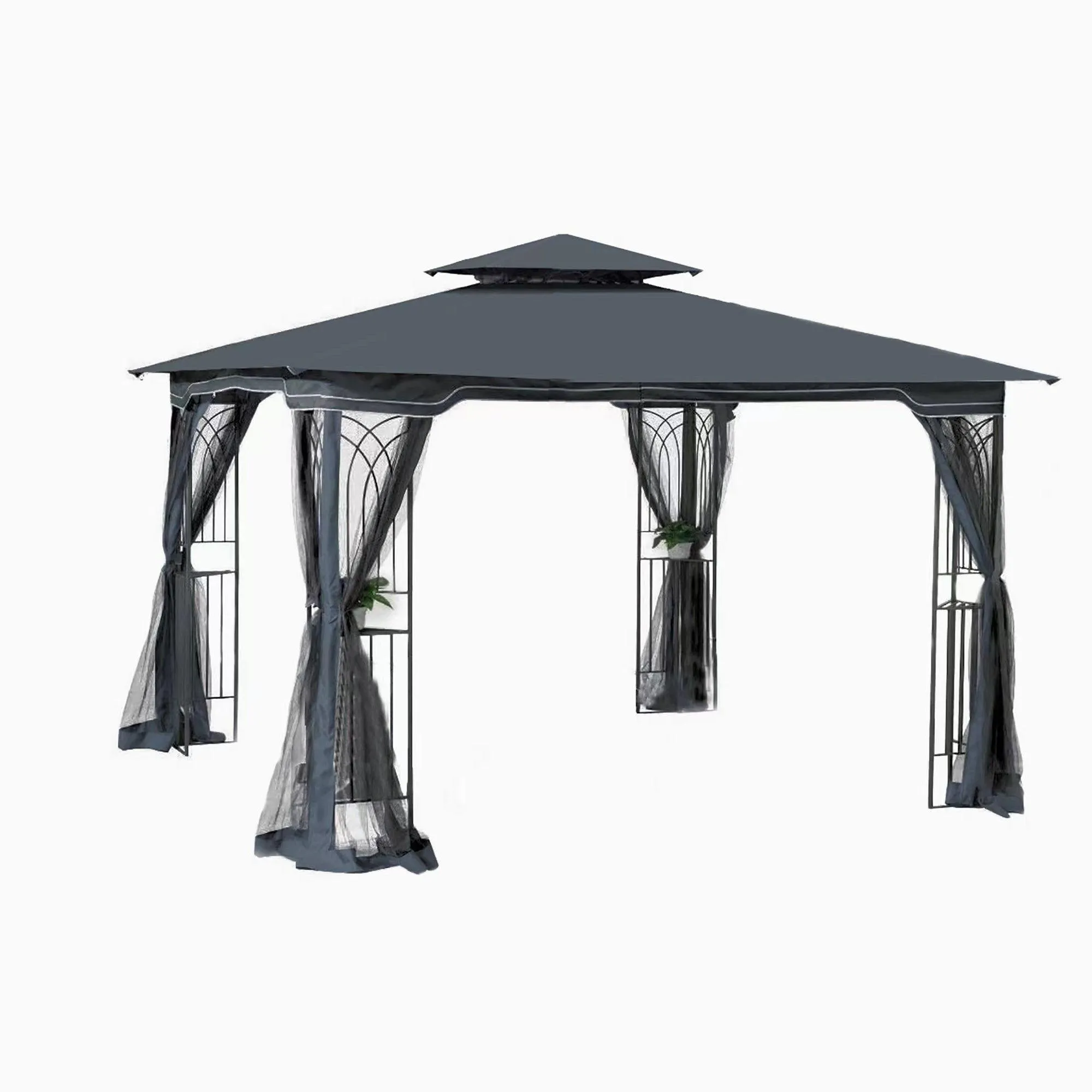 10x10 Outdoor Patio Gazebo Canopy Tent With Ventilated Double Roof And Mosquito net,Gray Top