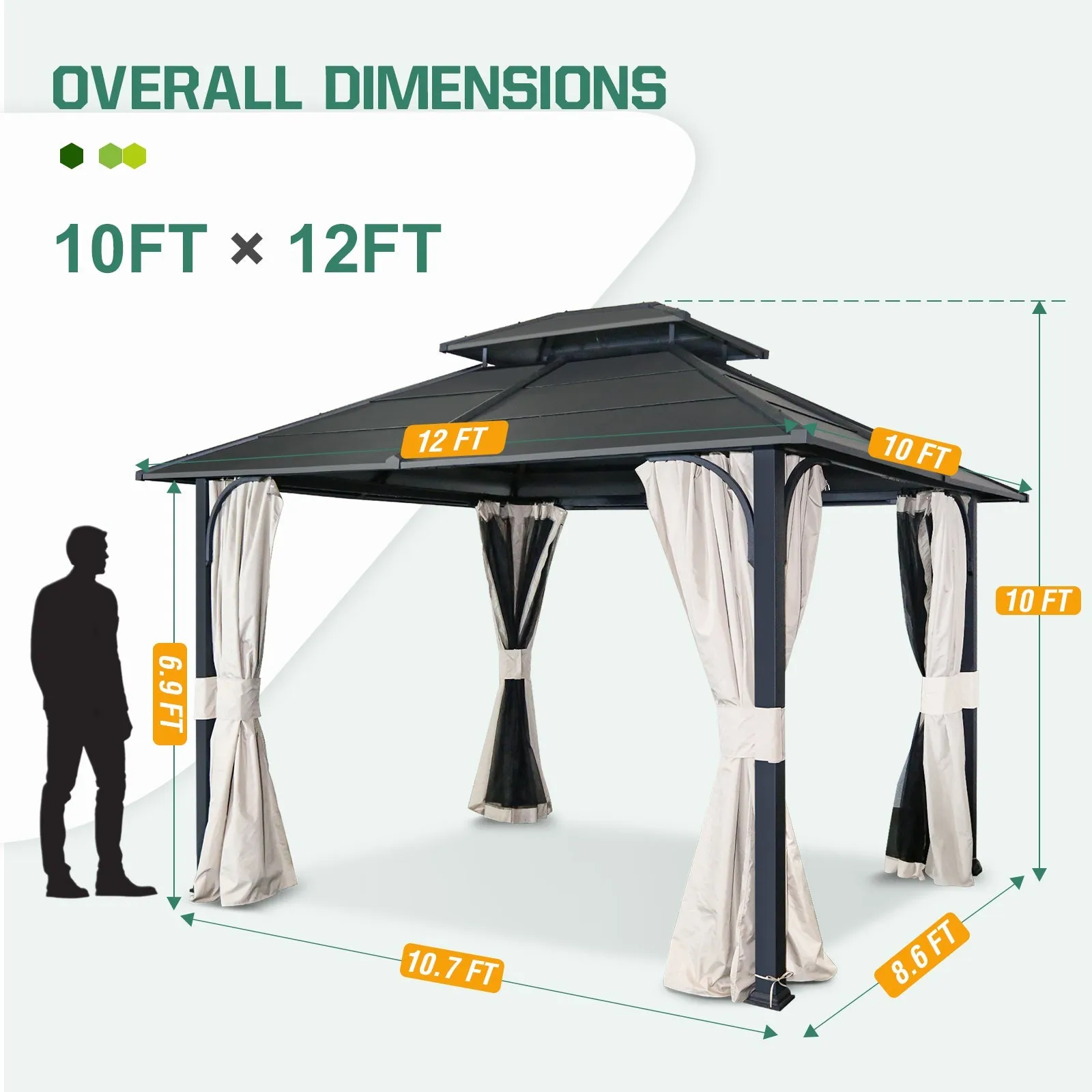 10x12 Outdoor Double Roof Hardtop Gazebo