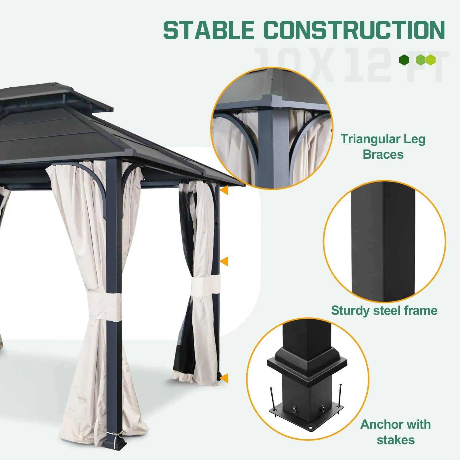 10x12 Outdoor Double Roof Hardtop Gazebo