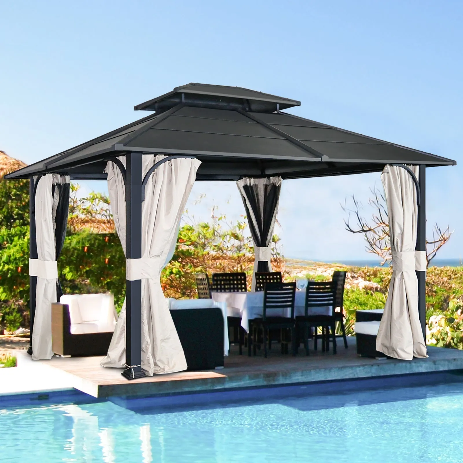 12x14 Steel Gazebo Double Roof Hardtop Gazebo