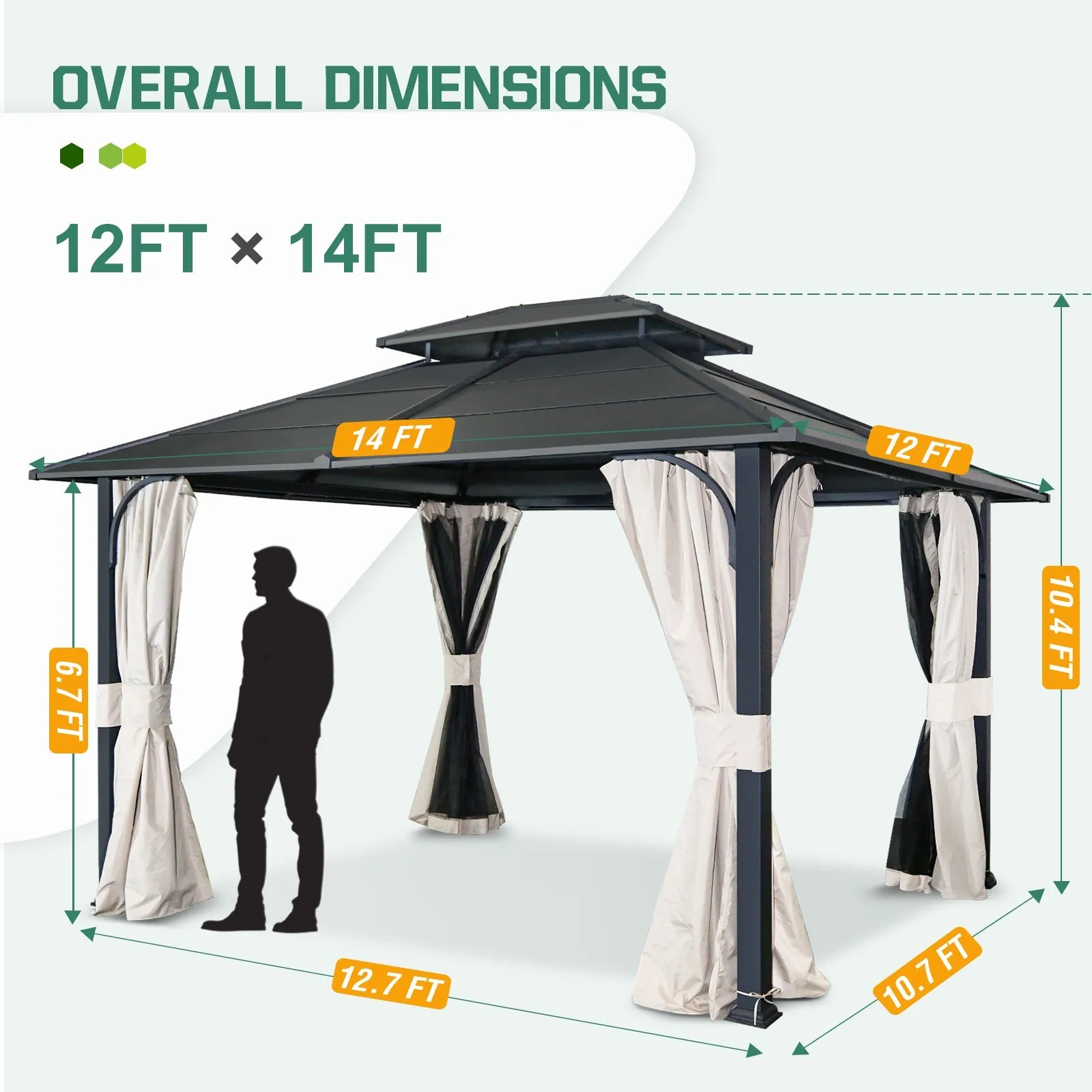 12x14 Steel Gazebo Double Roof Hardtop Gazebo