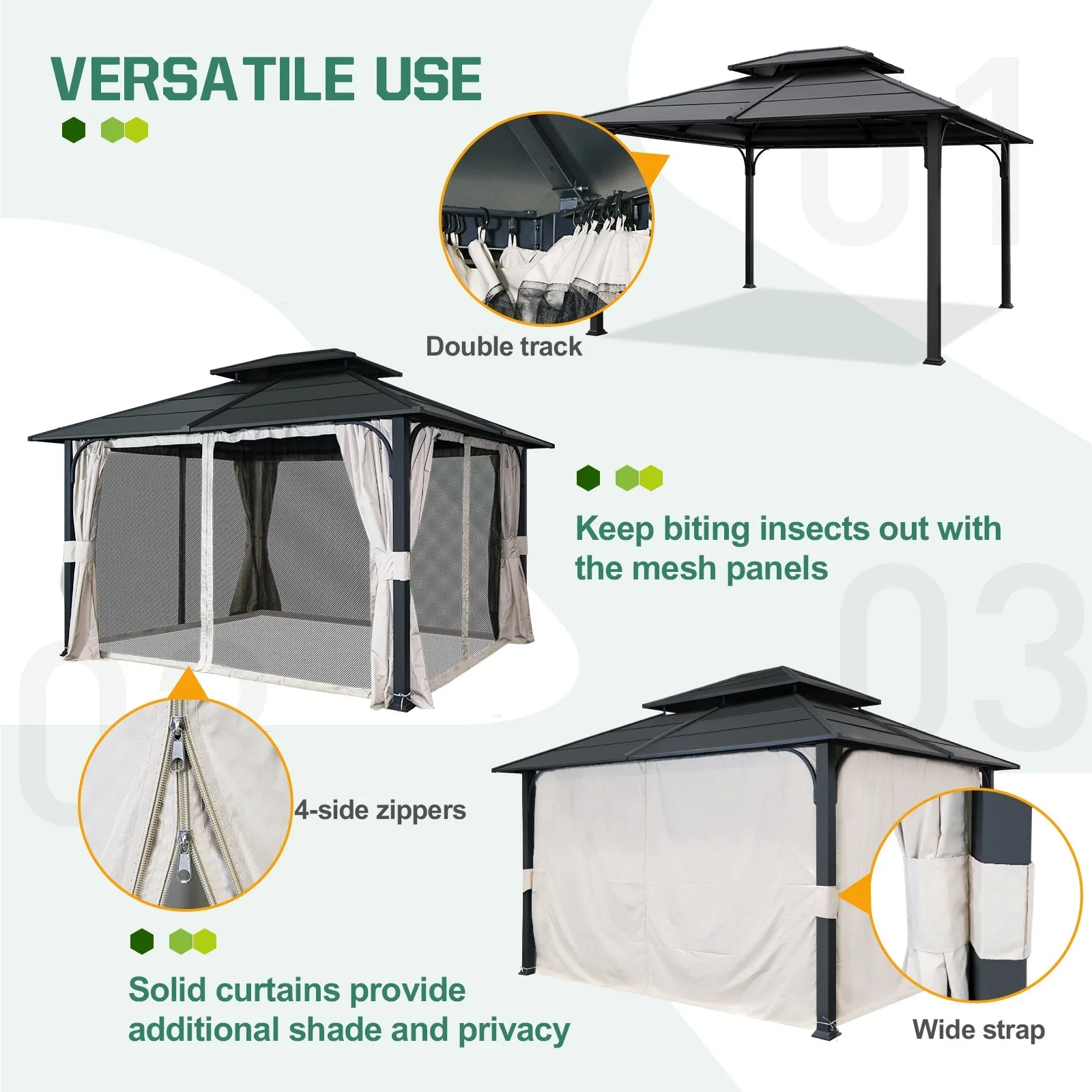 12x14 Steel Gazebo Double Roof Hardtop Gazebo