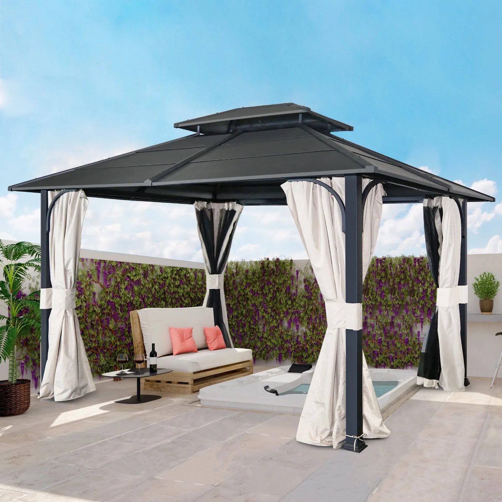 12x14 Steel Gazebo Double Roof Hardtop Gazebo