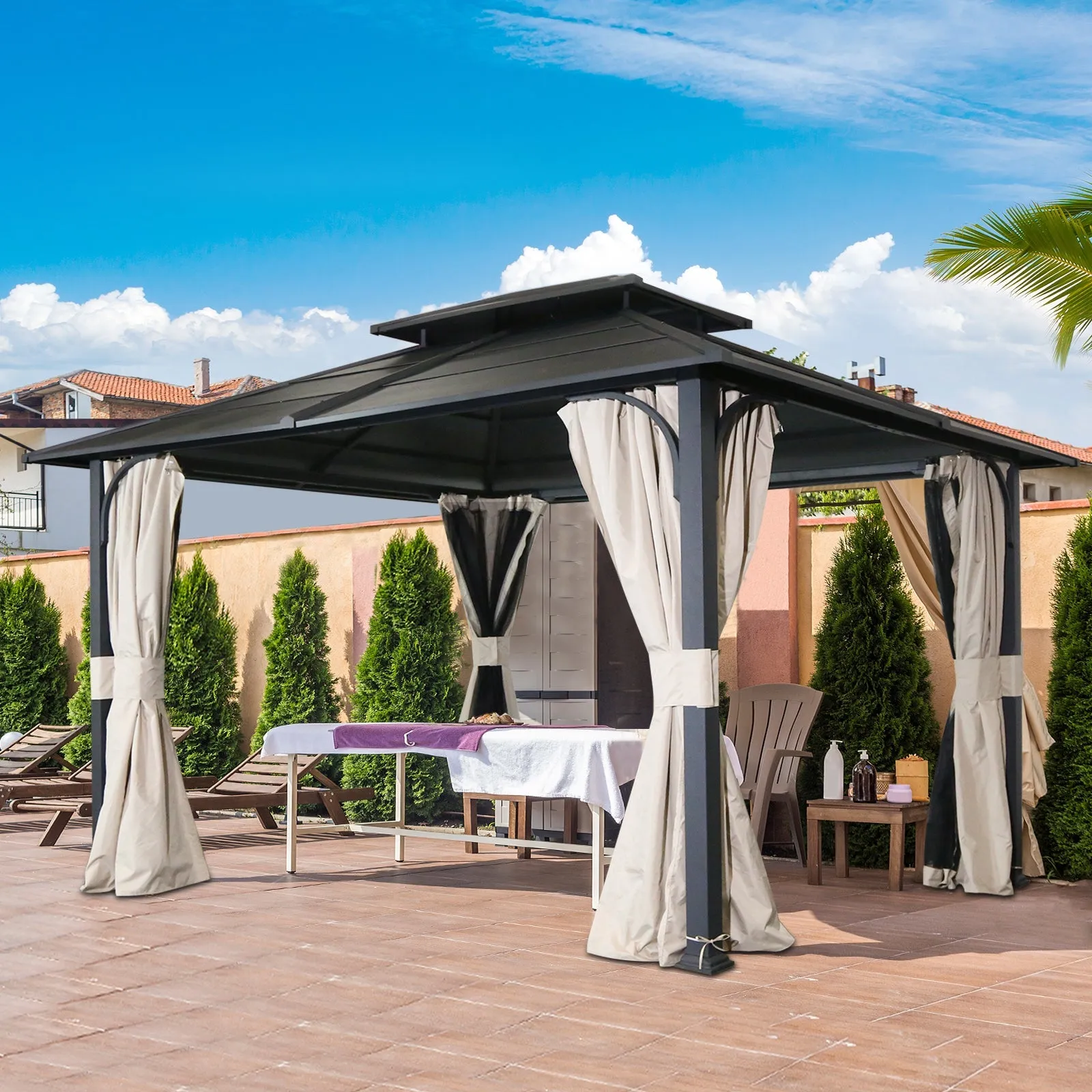 12x14 Steel Gazebo Double Roof Hardtop Gazebo