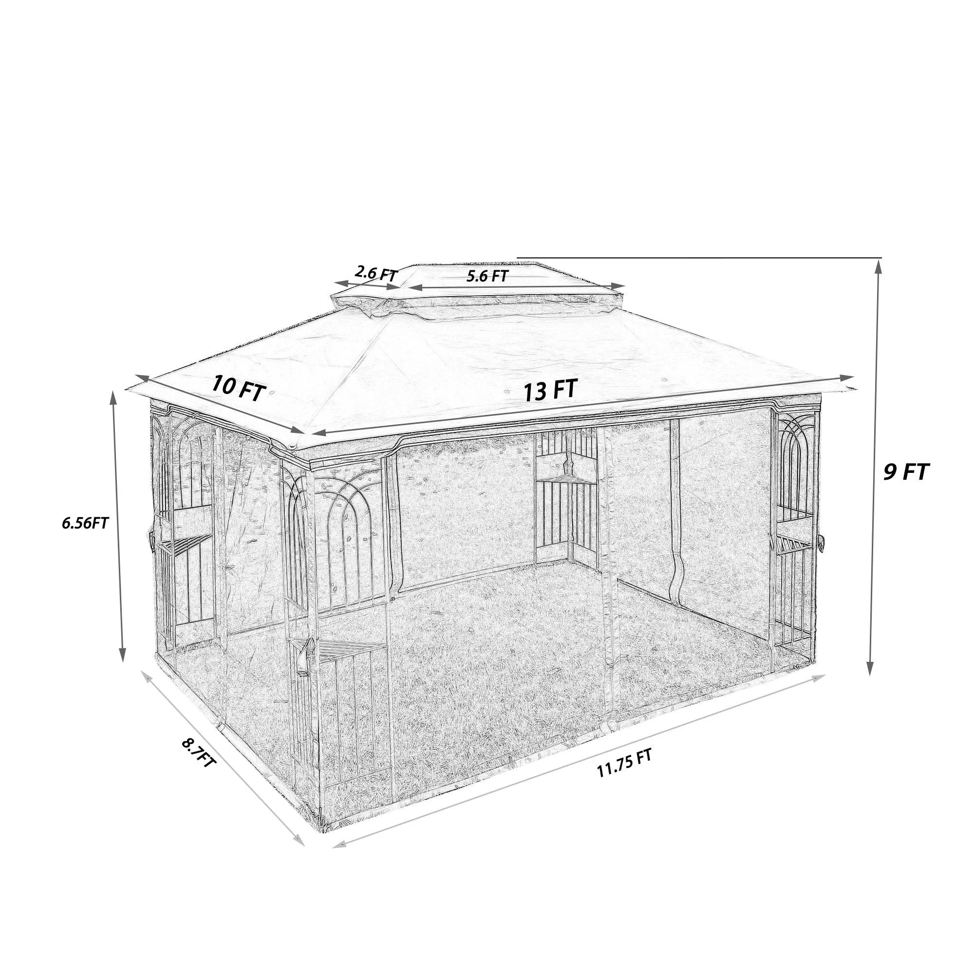 13x10 Outdoor Patio Gazebo Canopy Tent With Ventilated Double Roof And Mosquito net,Gray Top