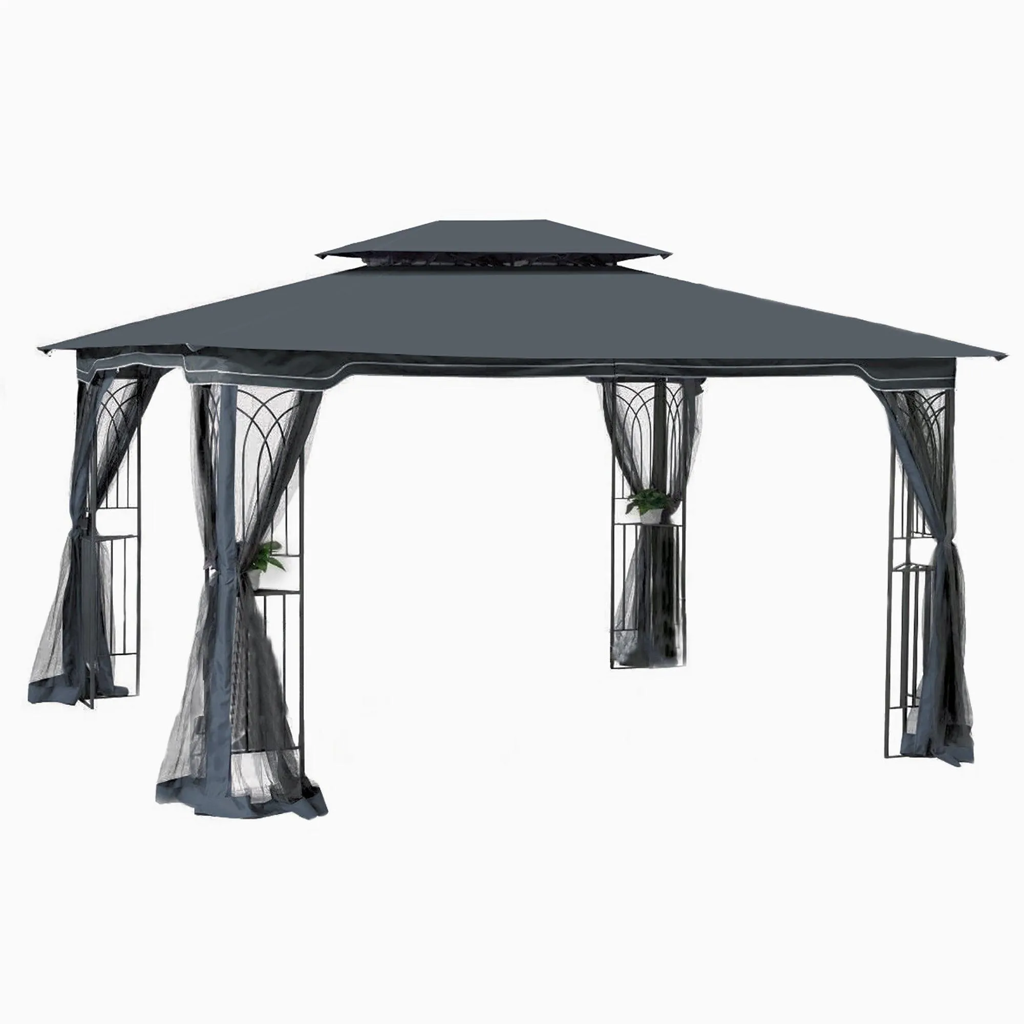 13x10 Outdoor Patio Gazebo Canopy Tent With Ventilated Double Roof And Mosquito net,Gray Top