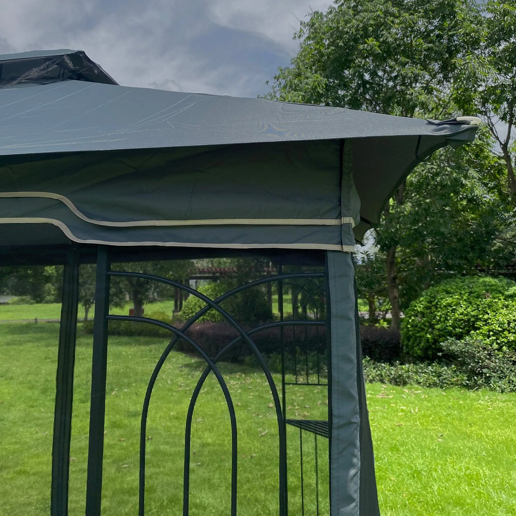 13x10 Outdoor Patio Gazebo Canopy Tent With Ventilated Double Roof And Mosquito net,Gray Top