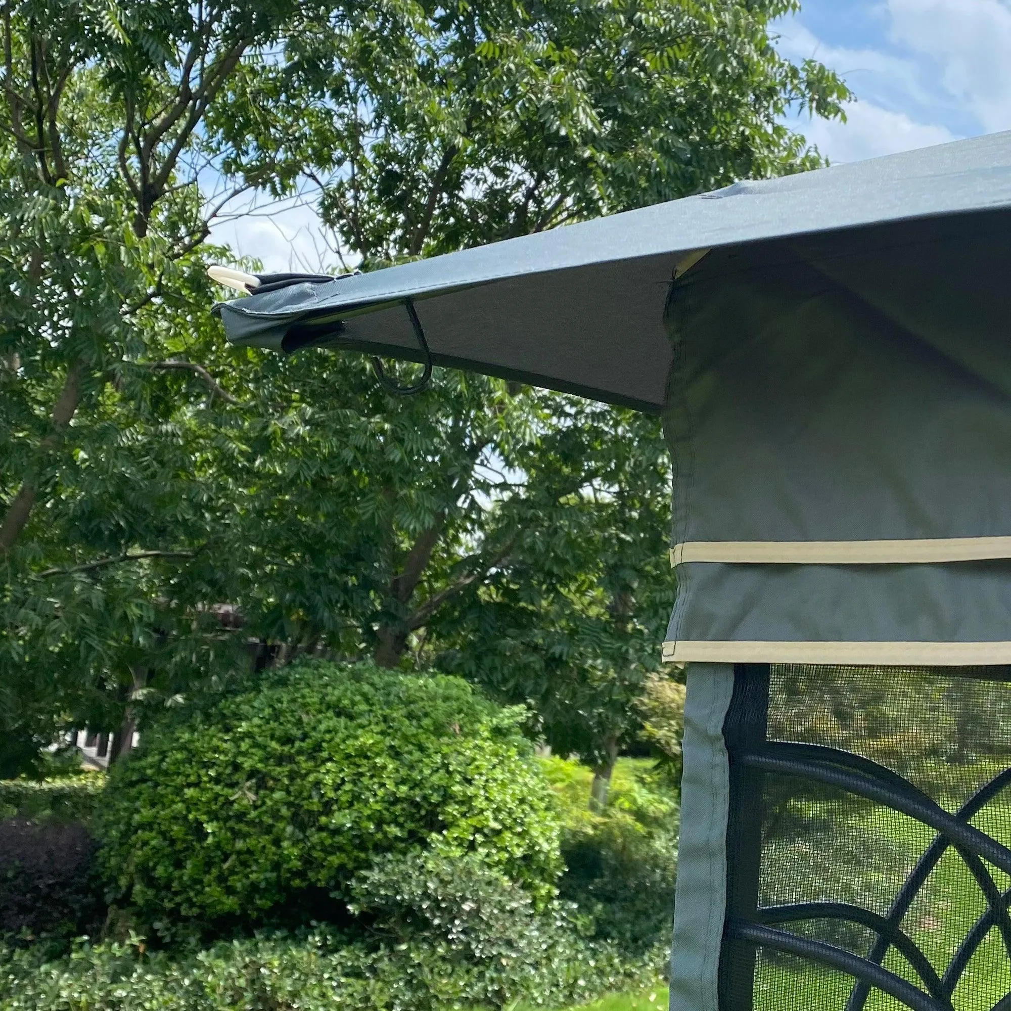 13x10 Outdoor Patio Gazebo Canopy Tent With Ventilated Double Roof And Mosquito net,Gray Top