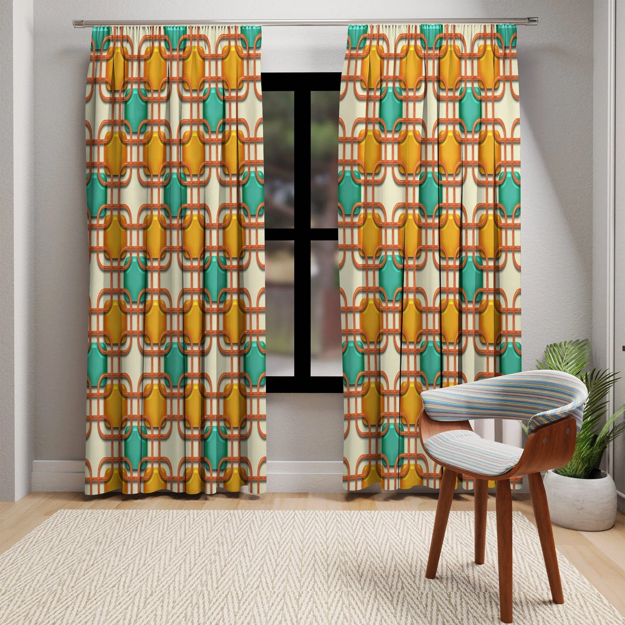 1950s Retro Mid Century Modern Geometric Window Curtains