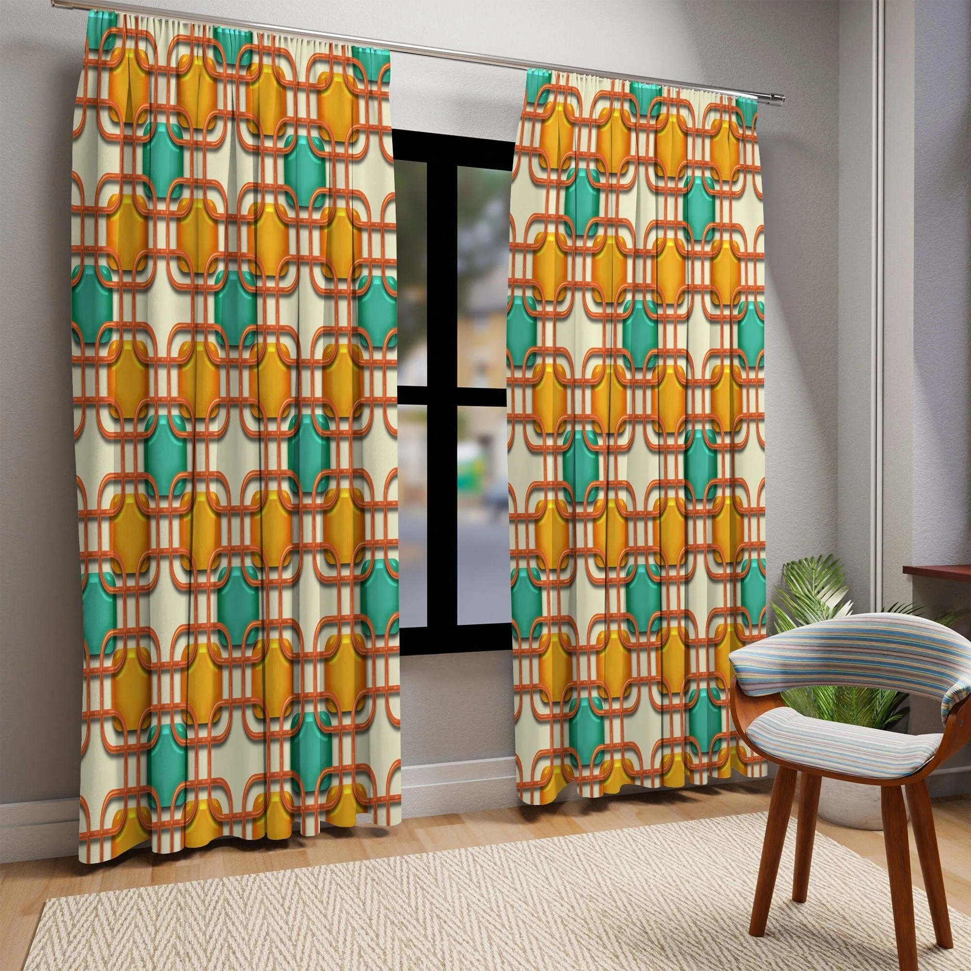 1950s Retro Mid Century Modern Geometric Window Curtains