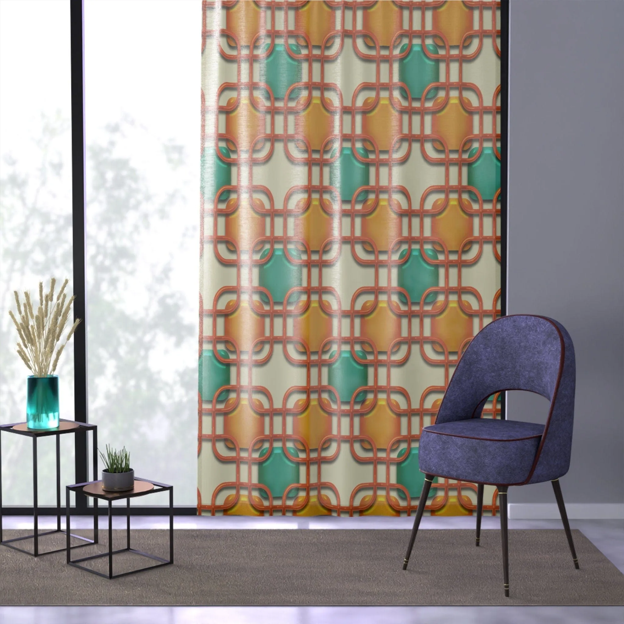 1950s Retro Mid Century Modern Geometric Window Curtains