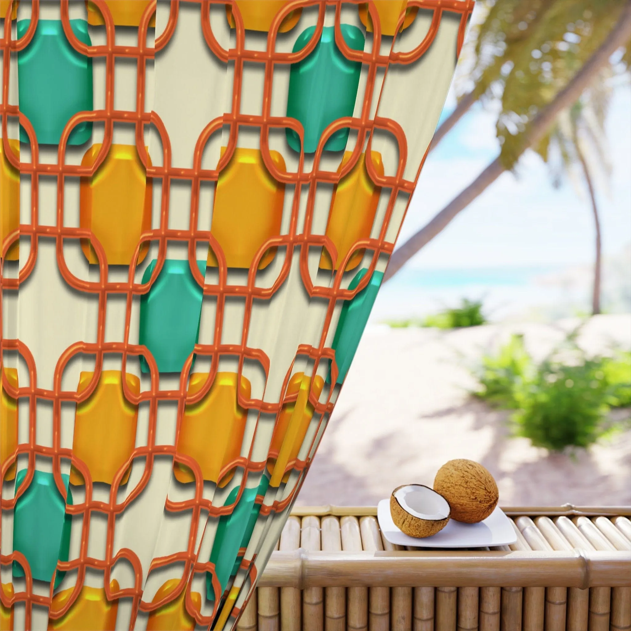 1950s Retro Mid Century Modern Geometric Window Curtains