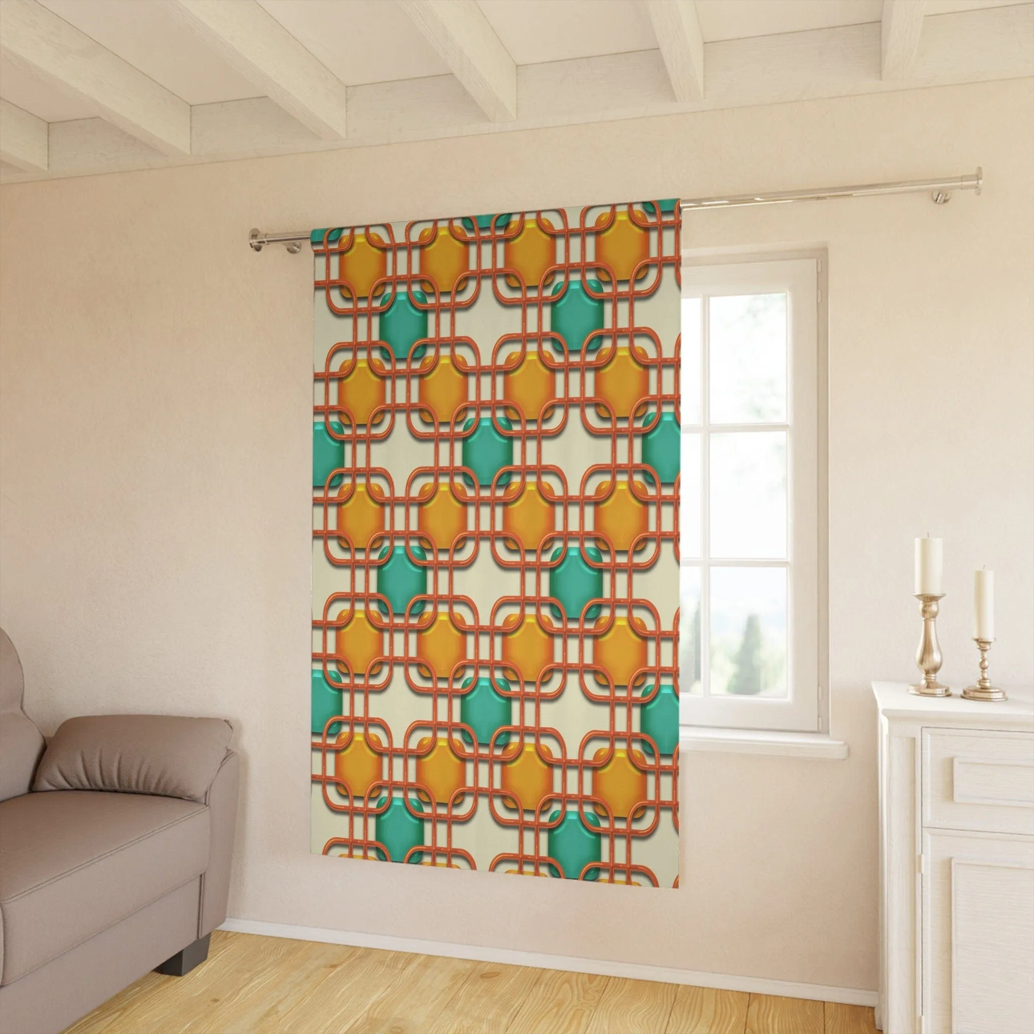 1950s Retro Mid Century Modern Geometric Window Curtains