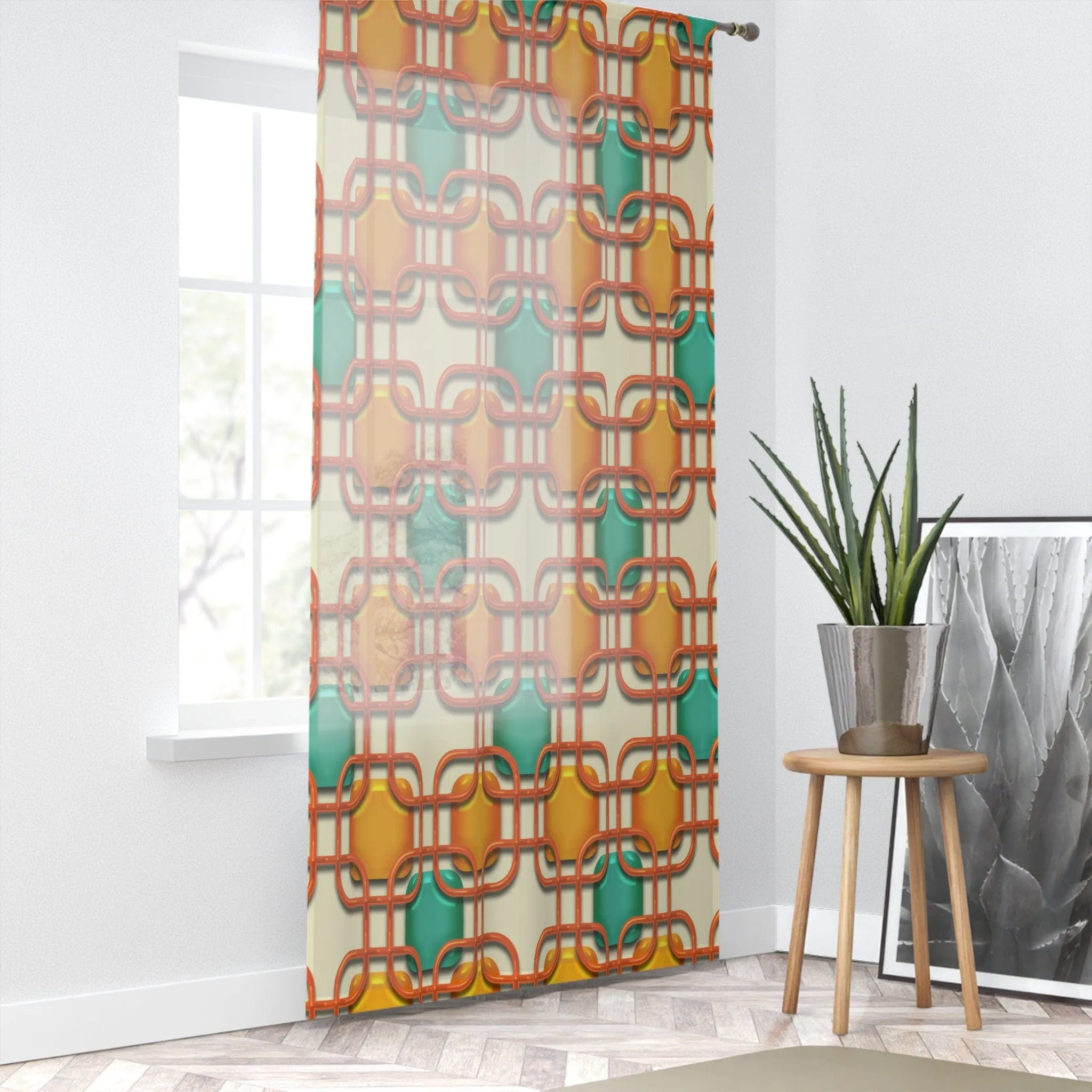 1950s Retro Mid Century Modern Geometric Window Curtains