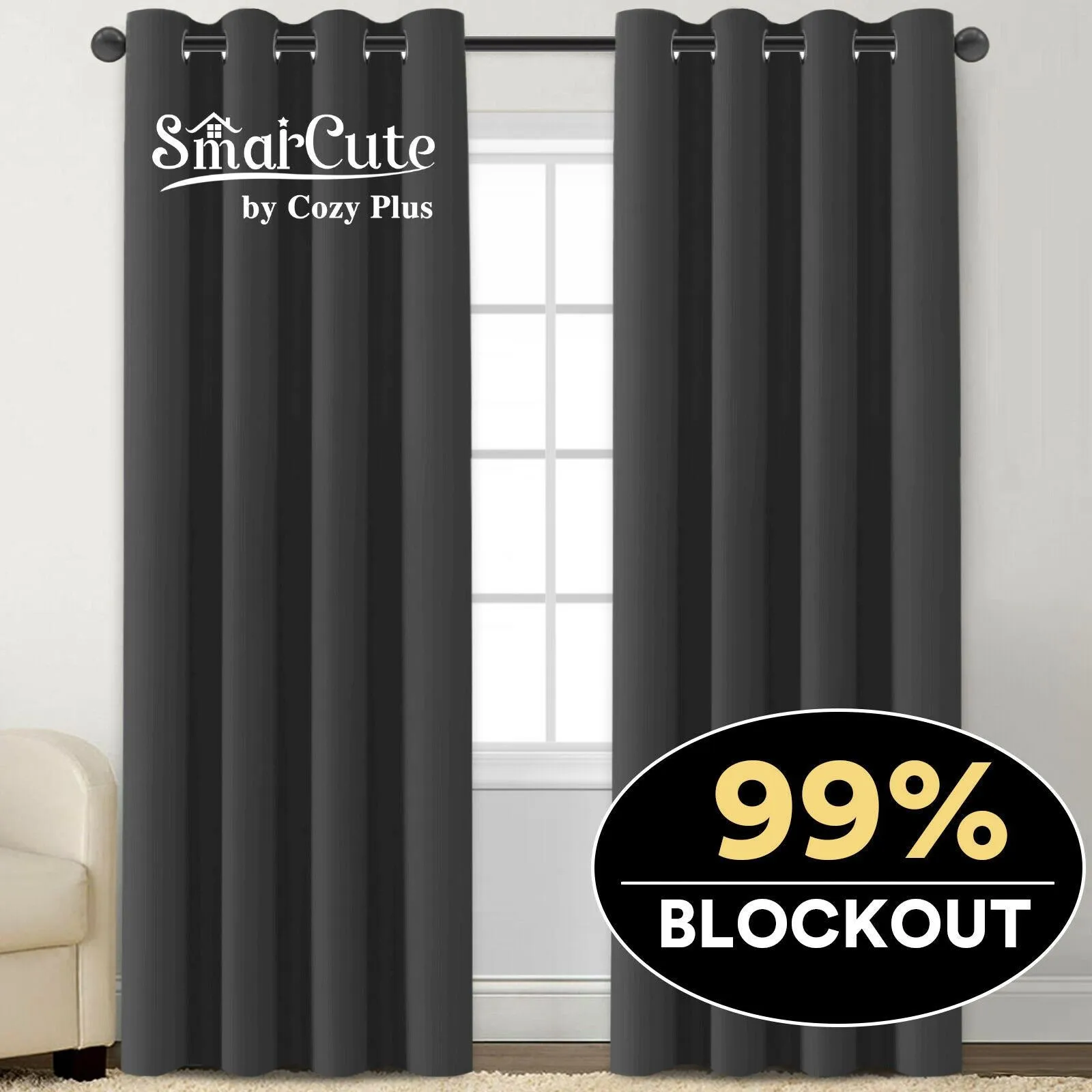 2 x Blockout Curtains Blackout Bedroom Curtain Draperies Eyelet for Living Room