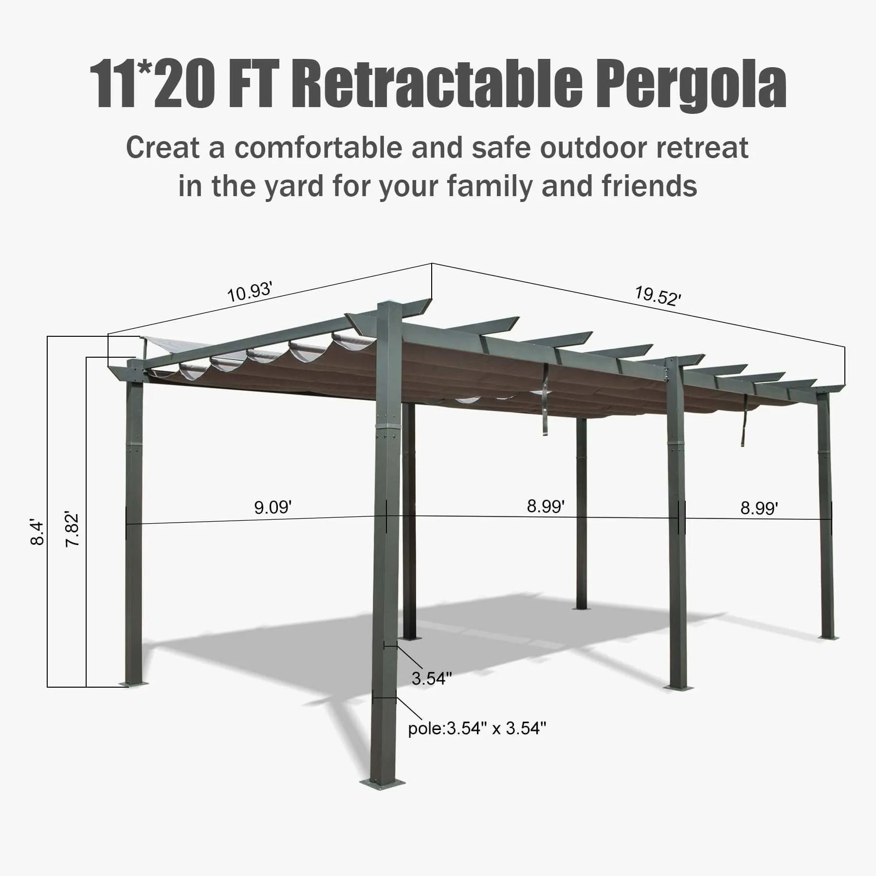 20x11 ft Outdoor Retractable Pergola With Canopy