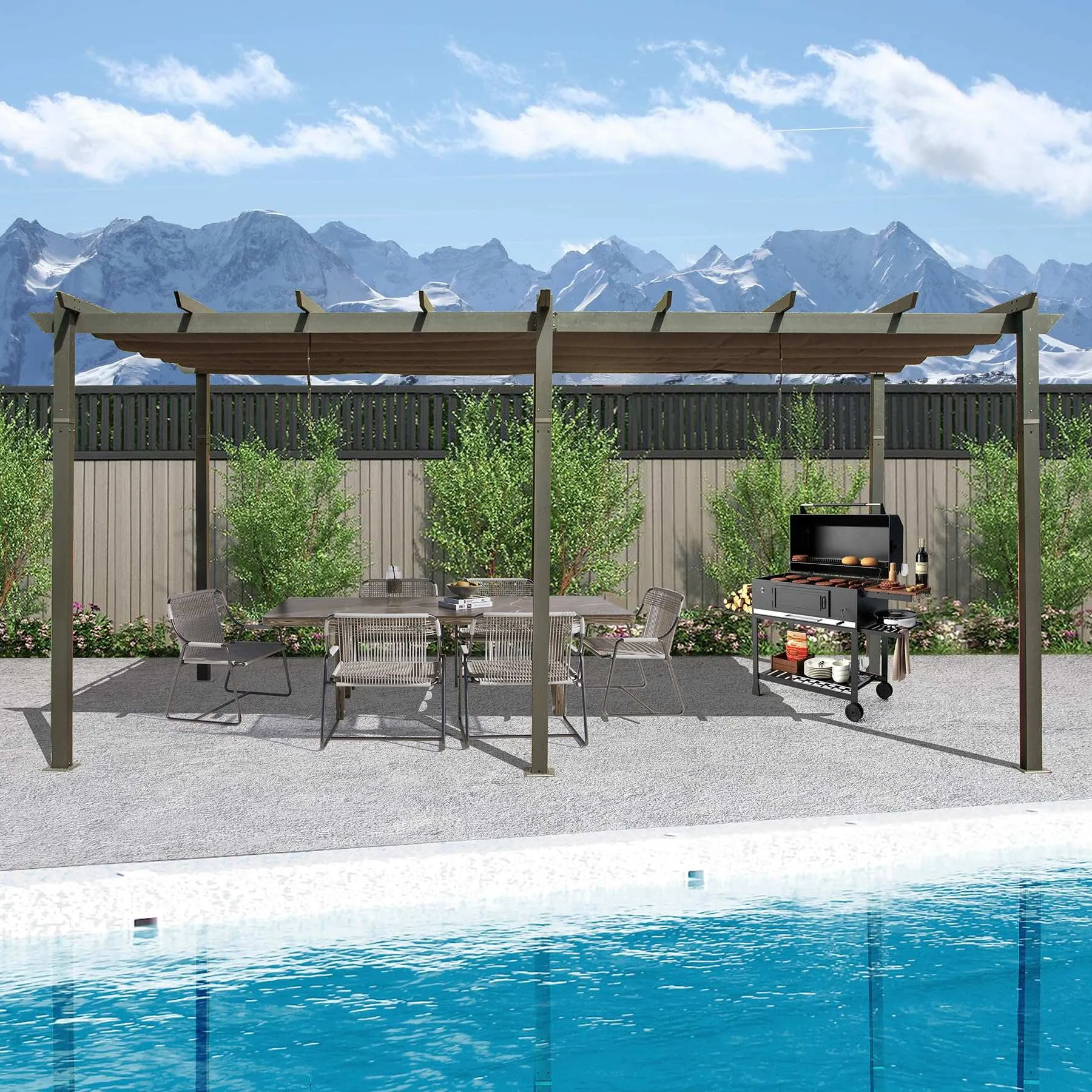 20x11 ft Outdoor Retractable Pergola With Canopy