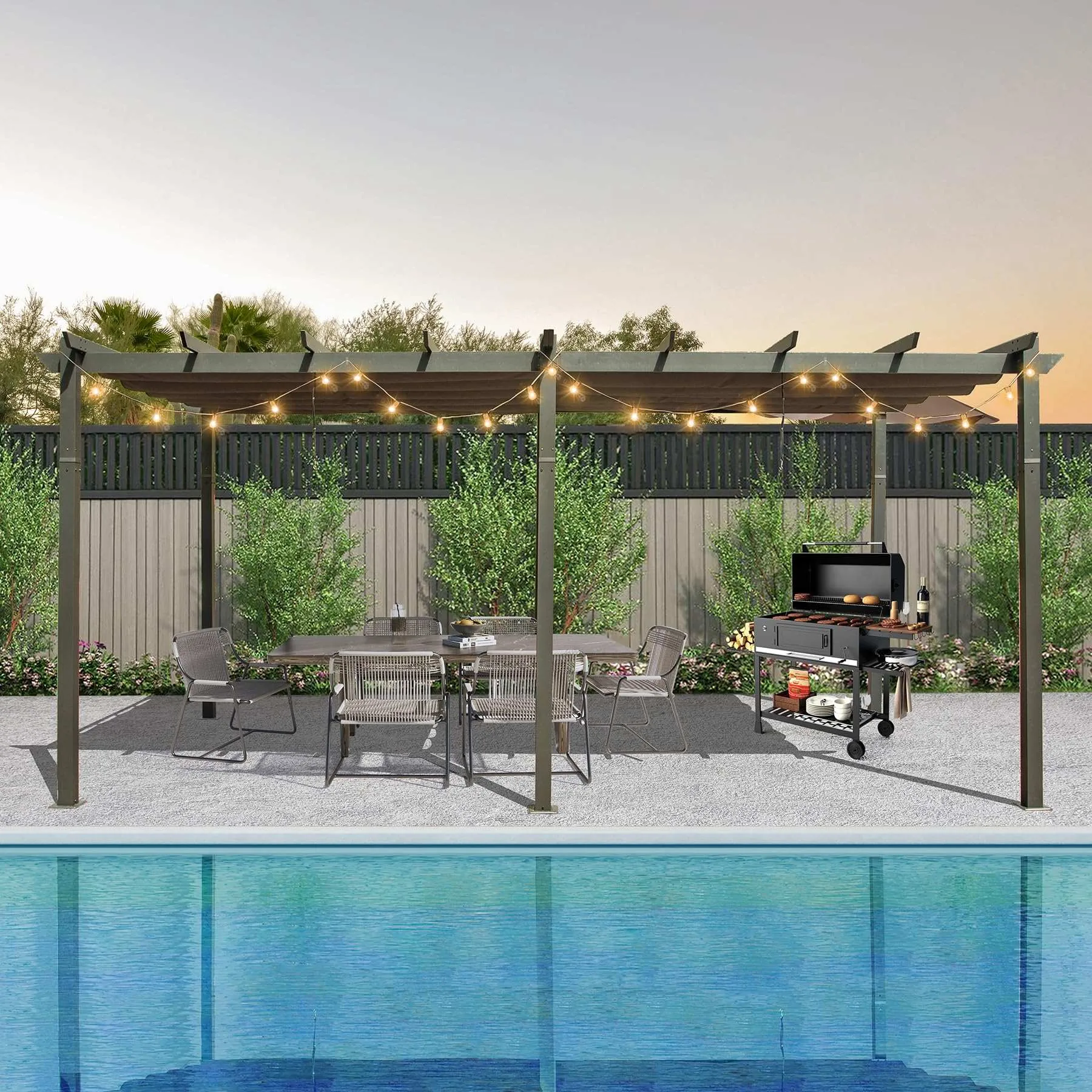 20x11 ft Outdoor Retractable Pergola With Canopy