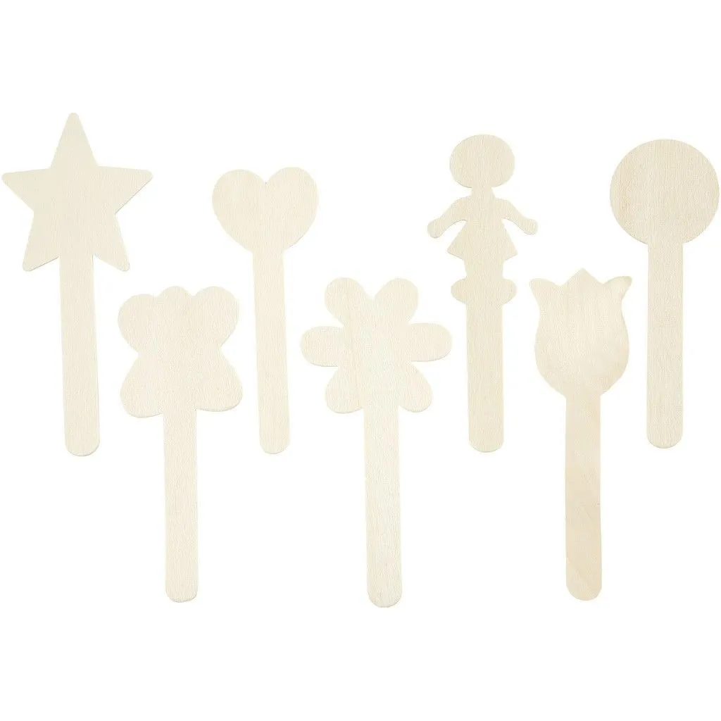 25 x Birch Wood Sticks With Assorted Shaped Heads For Ice Lolly Decoration Crafts 15 cm