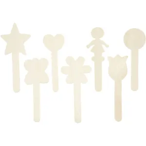25 x Birch Wood Sticks With Assorted Shaped Heads For Ice Lolly Decoration Crafts 15 cm