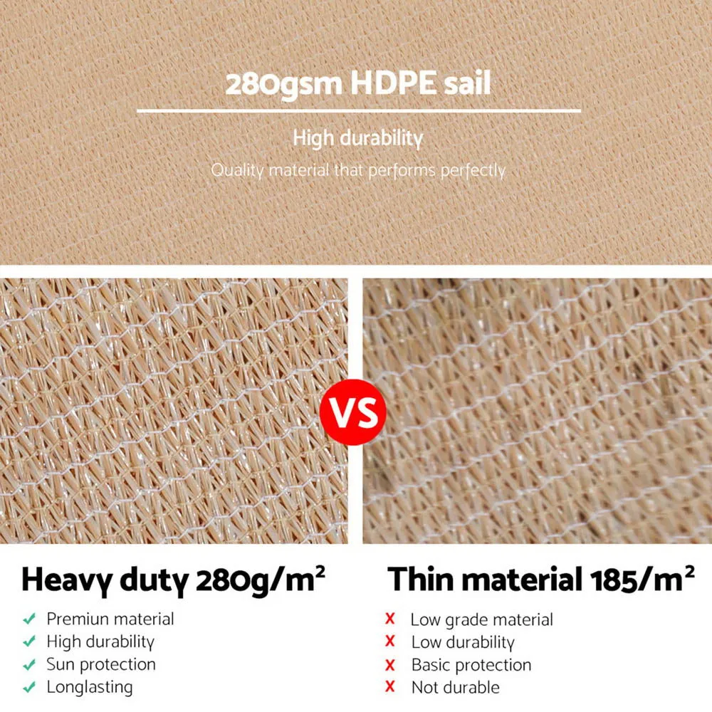 280GSM Shadecloth Canopy Shade Sail Shade Cloth Rectangle Sand Beige 4 x 6m
