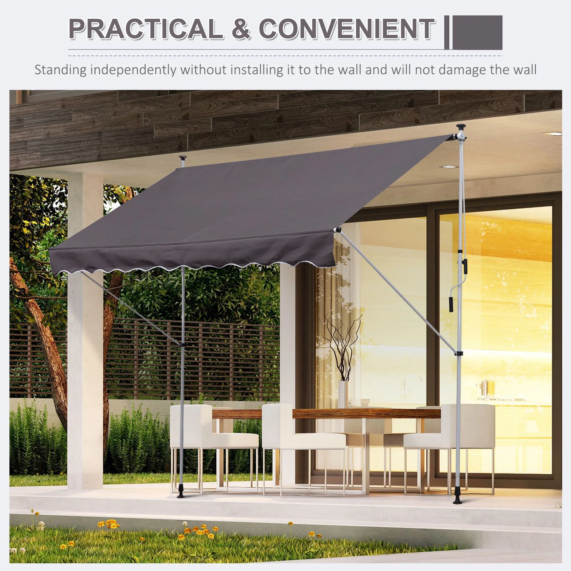 3x1.5m Adjustable Outdoor Aluminium Frame Awning Grey