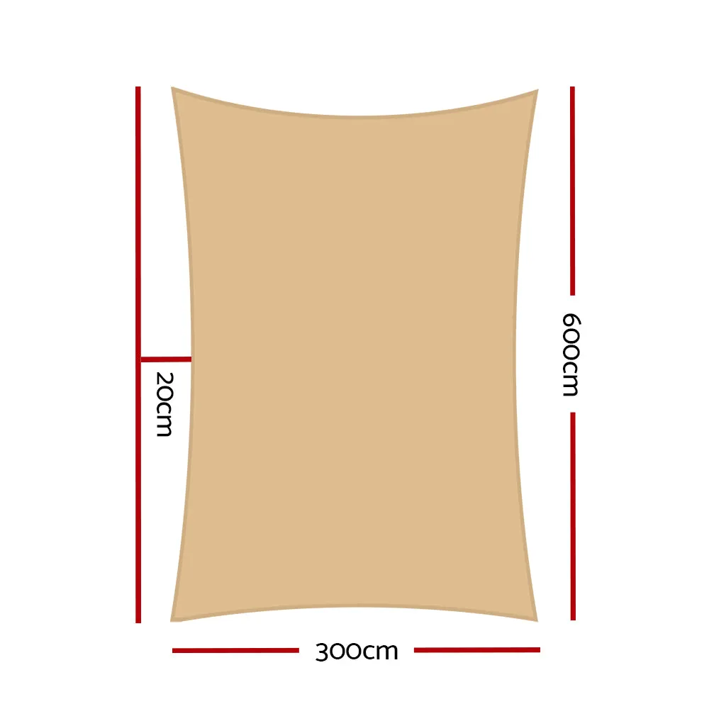 3x6m Waterproof Rectangle Shade Sail Cloth - Sand Beige