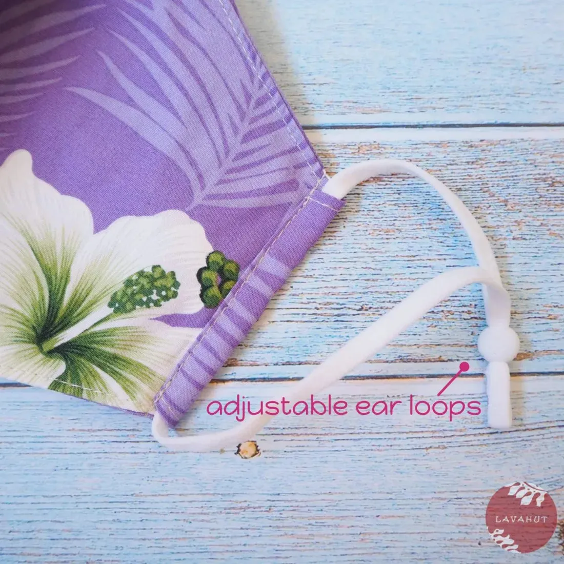 Adjustable Tropical Face Mask • Purple Hibiscus Dance