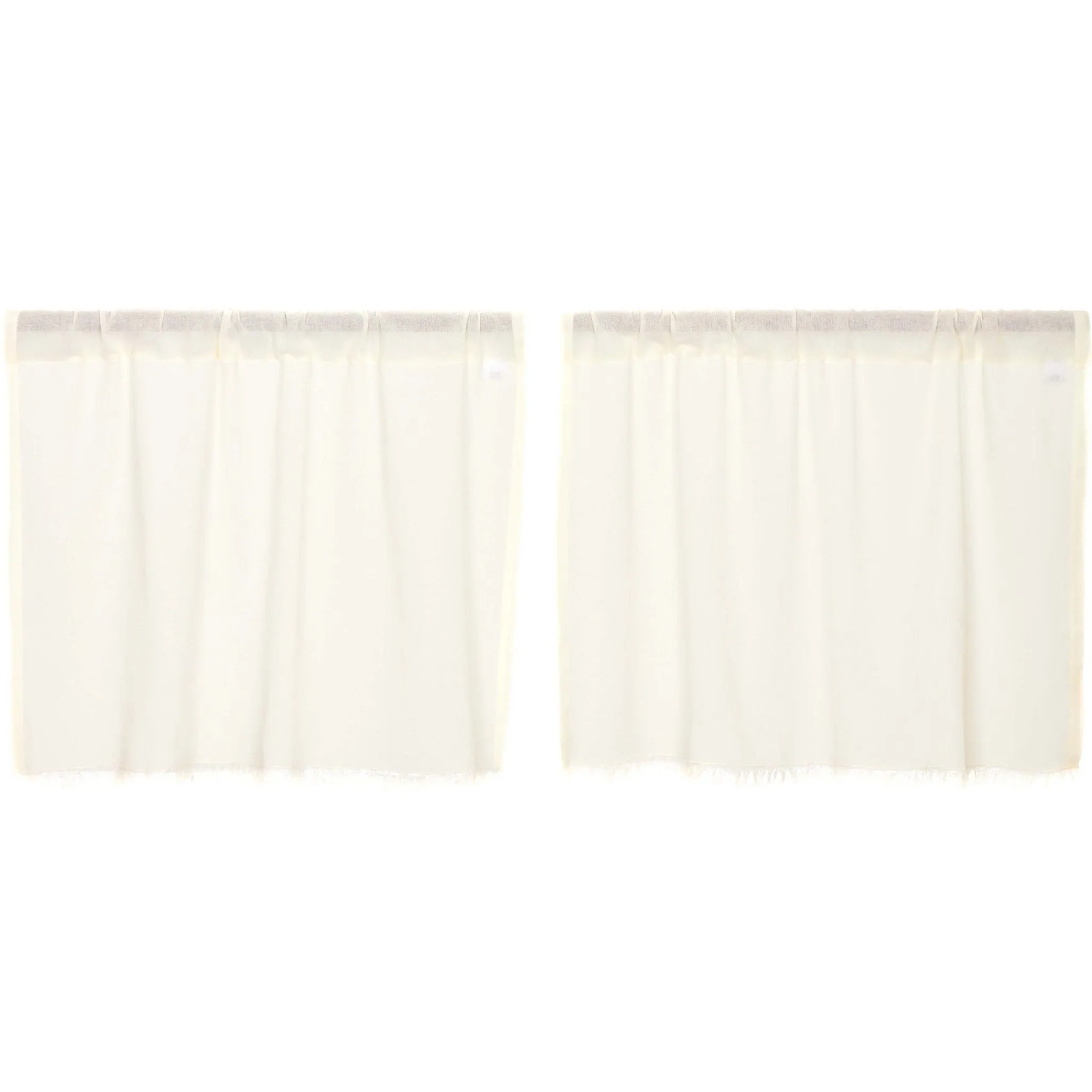 Antique White Fringed Tobacco Cloth Tier Curtains 24"
