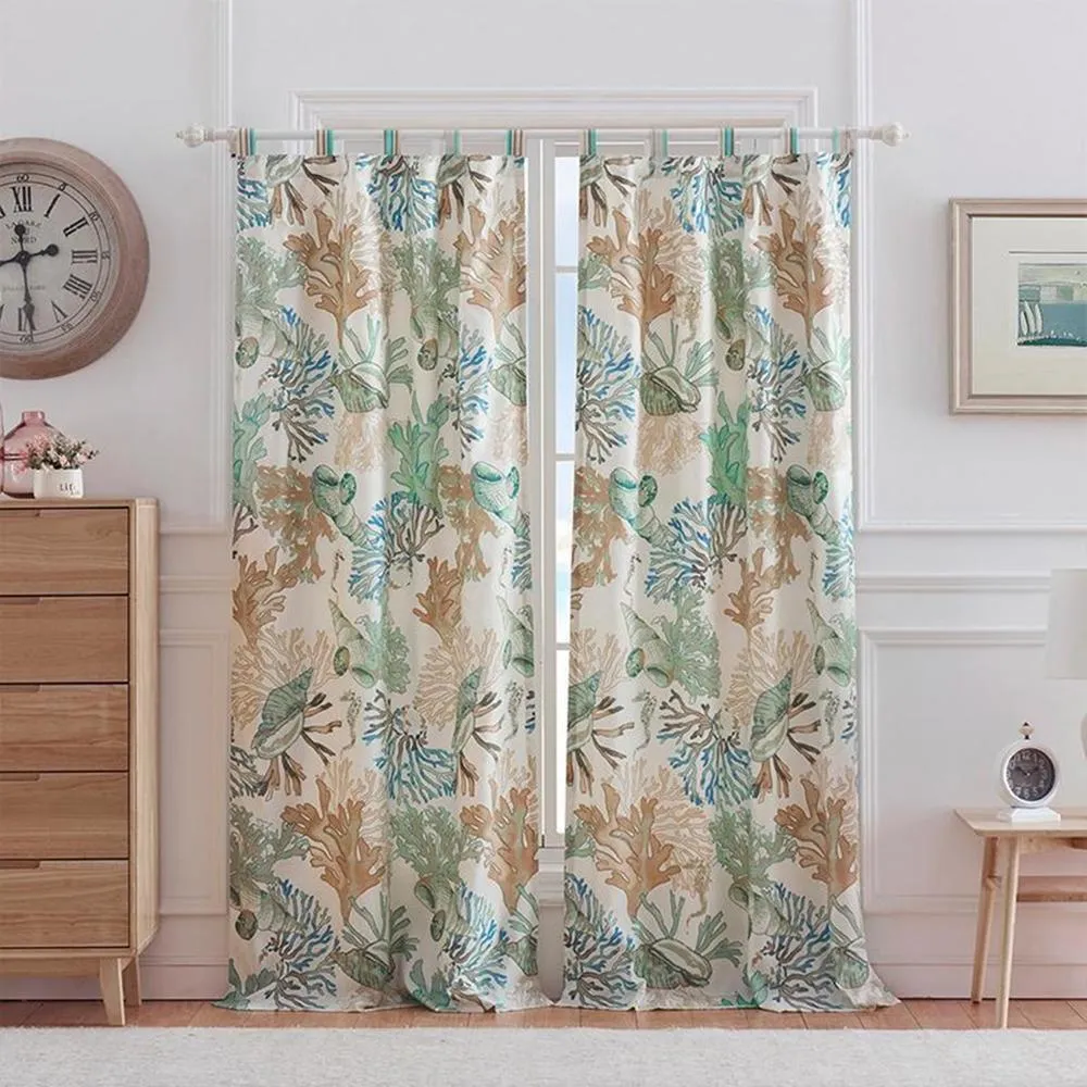 Barefoot Bungalow Atlantis Window Panel And Tie Back With 3" Rod Pocket - 42X84" Jade