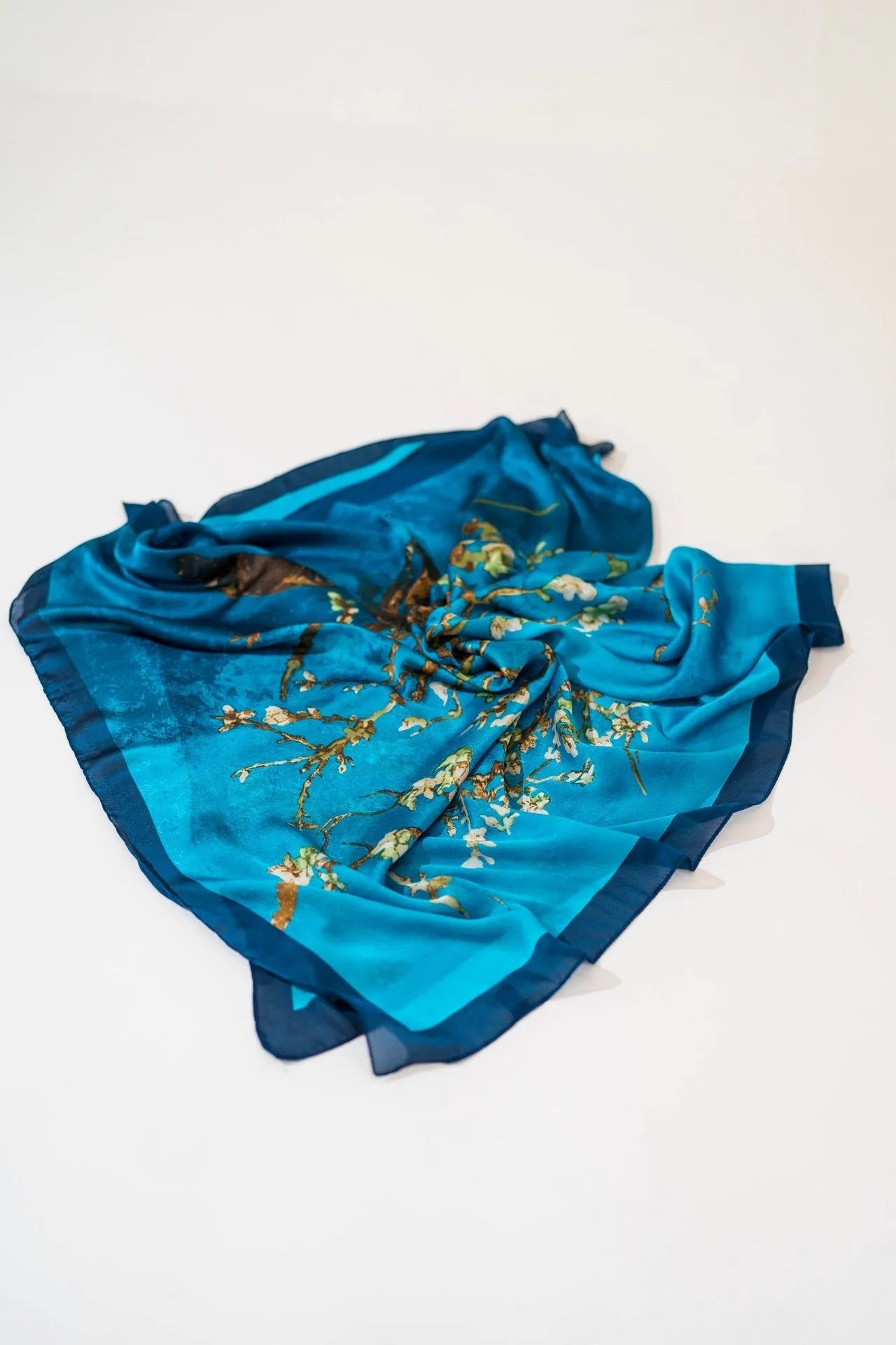 Blue Floral Silk Scarf