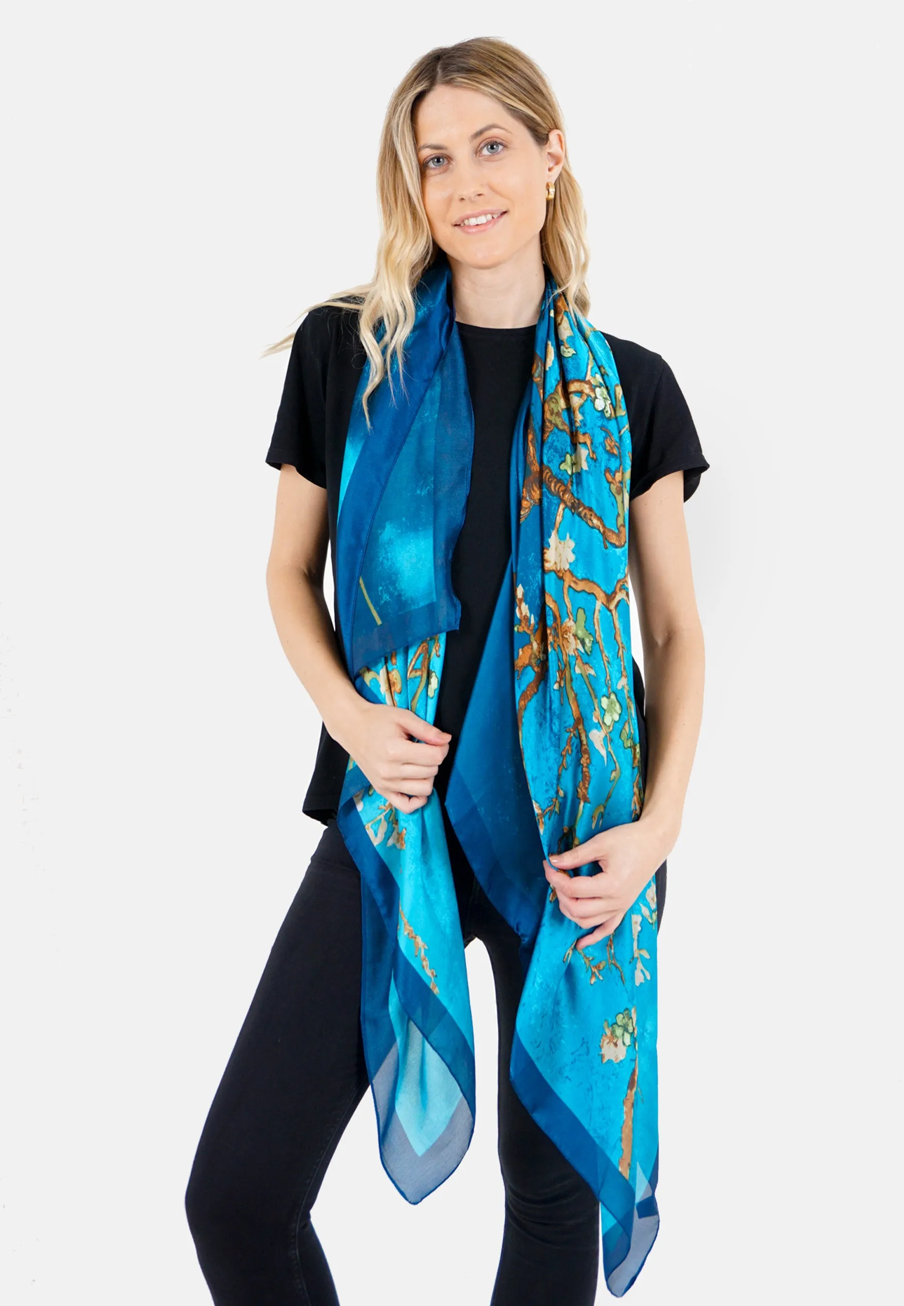 Blue Floral Silk Scarf