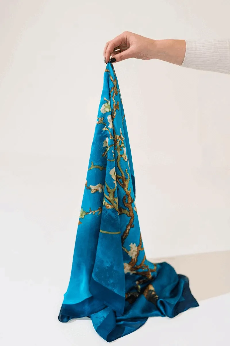 Blue Floral Silk Scarf