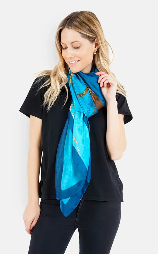 Blue Floral Silk Scarf