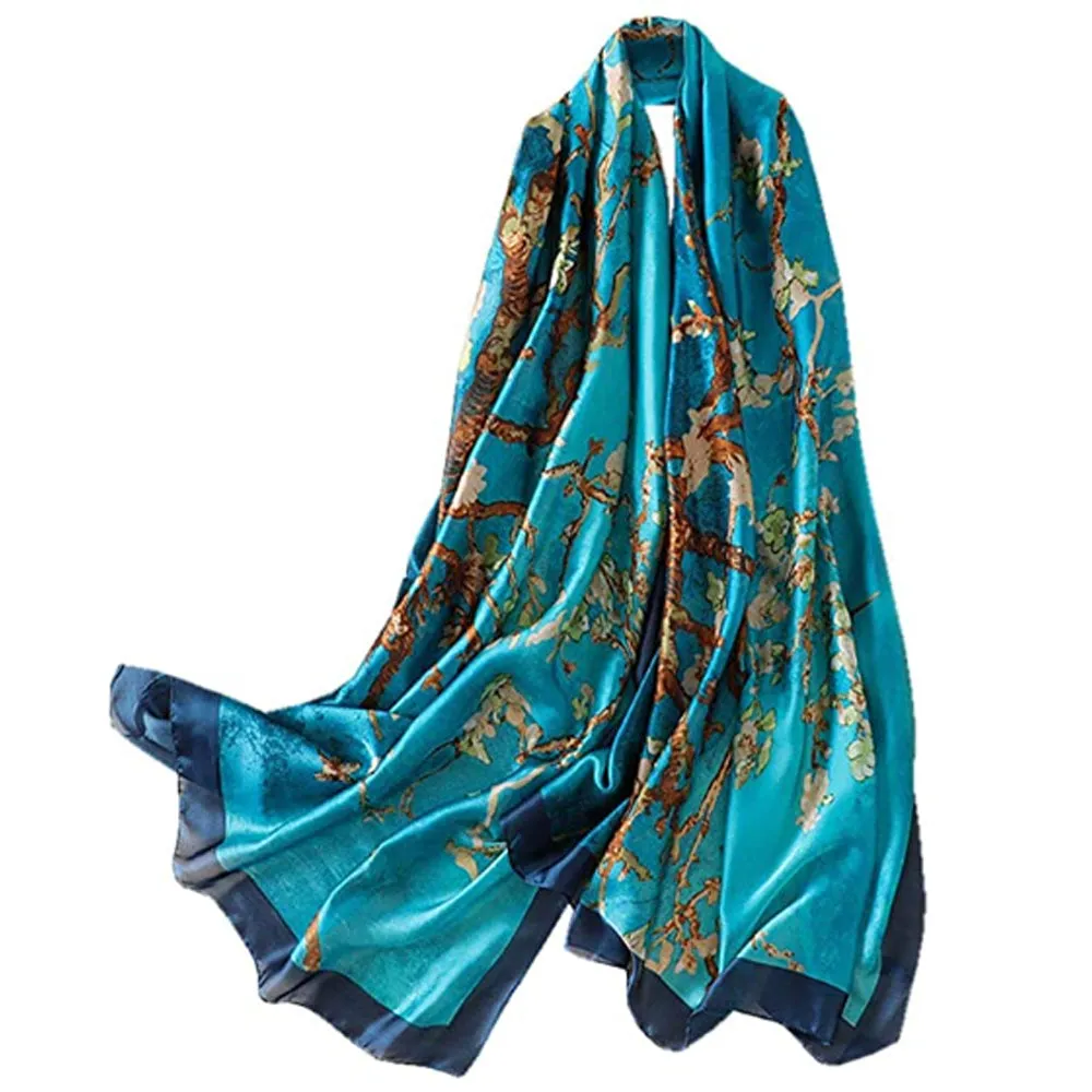 Blue Floral Silk Scarf