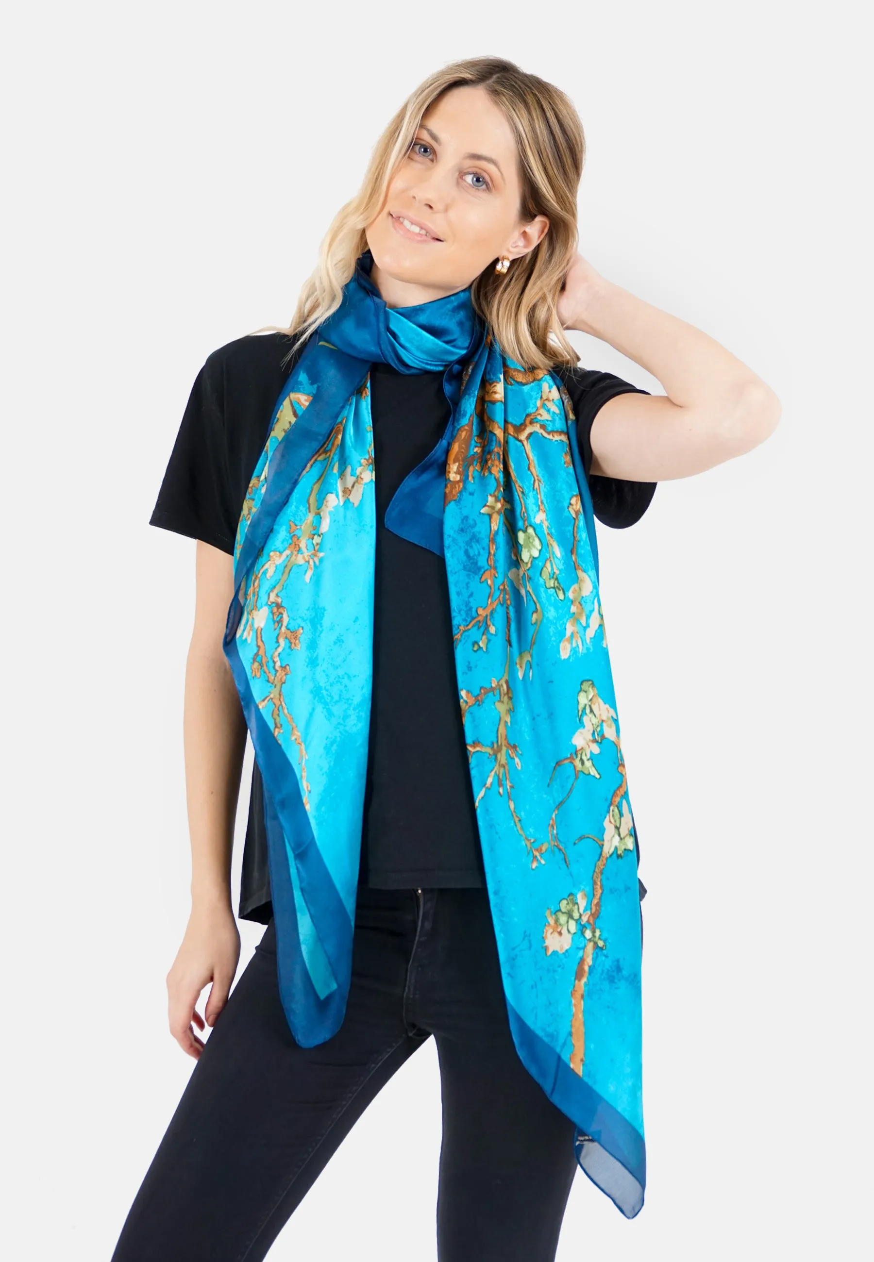 Blue Floral Silk Scarf