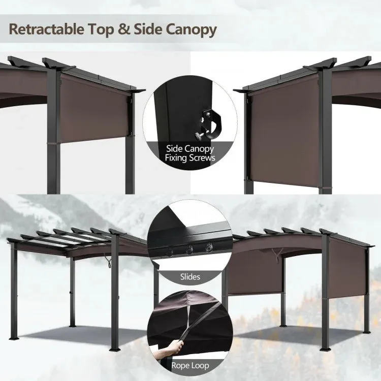 Brown 10 x 10ft Outdoor Retractable Pergola with Adjustable Sliding Sun Shade Canopy- Model #58024173