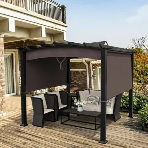 Brown 10 x 10ft Outdoor Retractable Pergola with Adjustable Sliding Sun Shade Canopy- Model #58024173