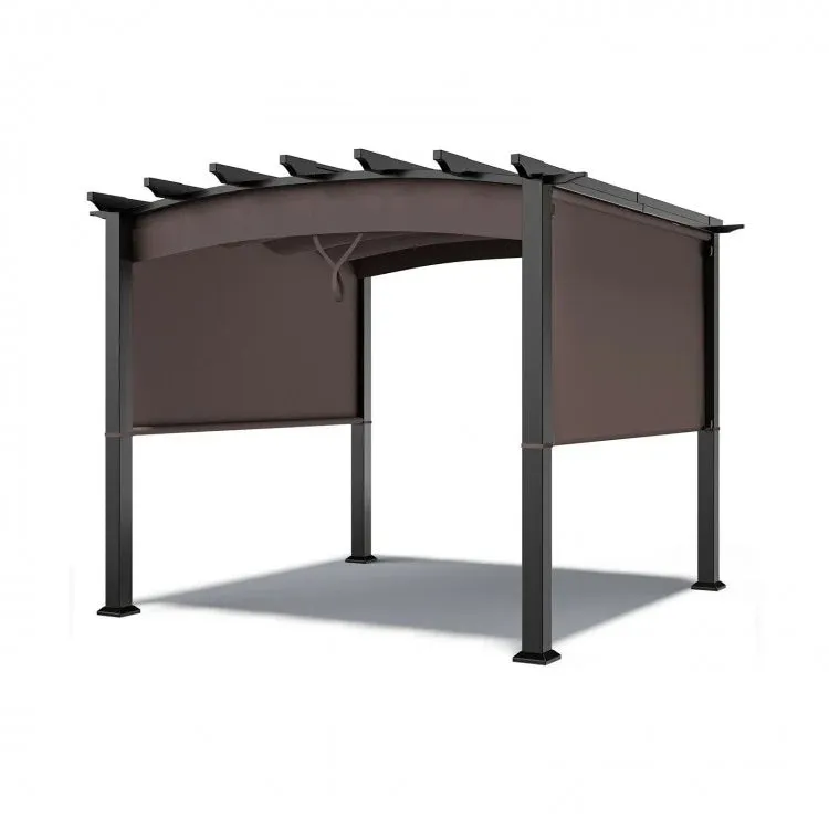 Brown 10 x 10ft Outdoor Retractable Pergola with Adjustable Sliding Sun Shade Canopy- Model #58024173