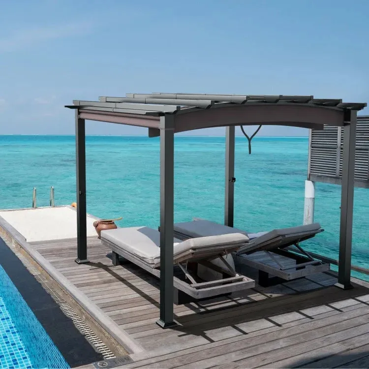 Brown 10 x 10ft Outdoor Retractable Pergola with Adjustable Sliding Sun Shade Canopy- Model #58024173