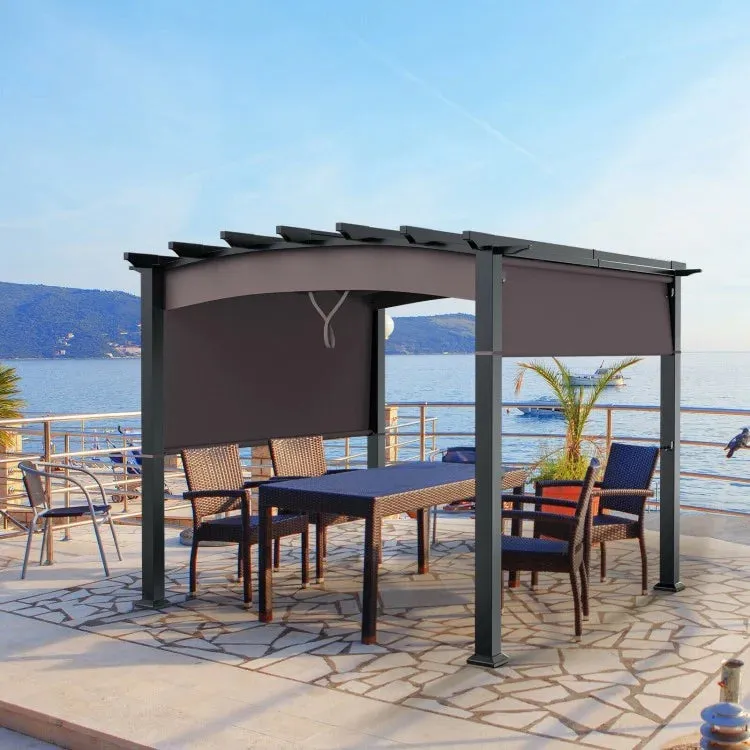 Brown 10 x 10ft Outdoor Retractable Pergola with Adjustable Sliding Sun Shade Canopy- Model #58024173